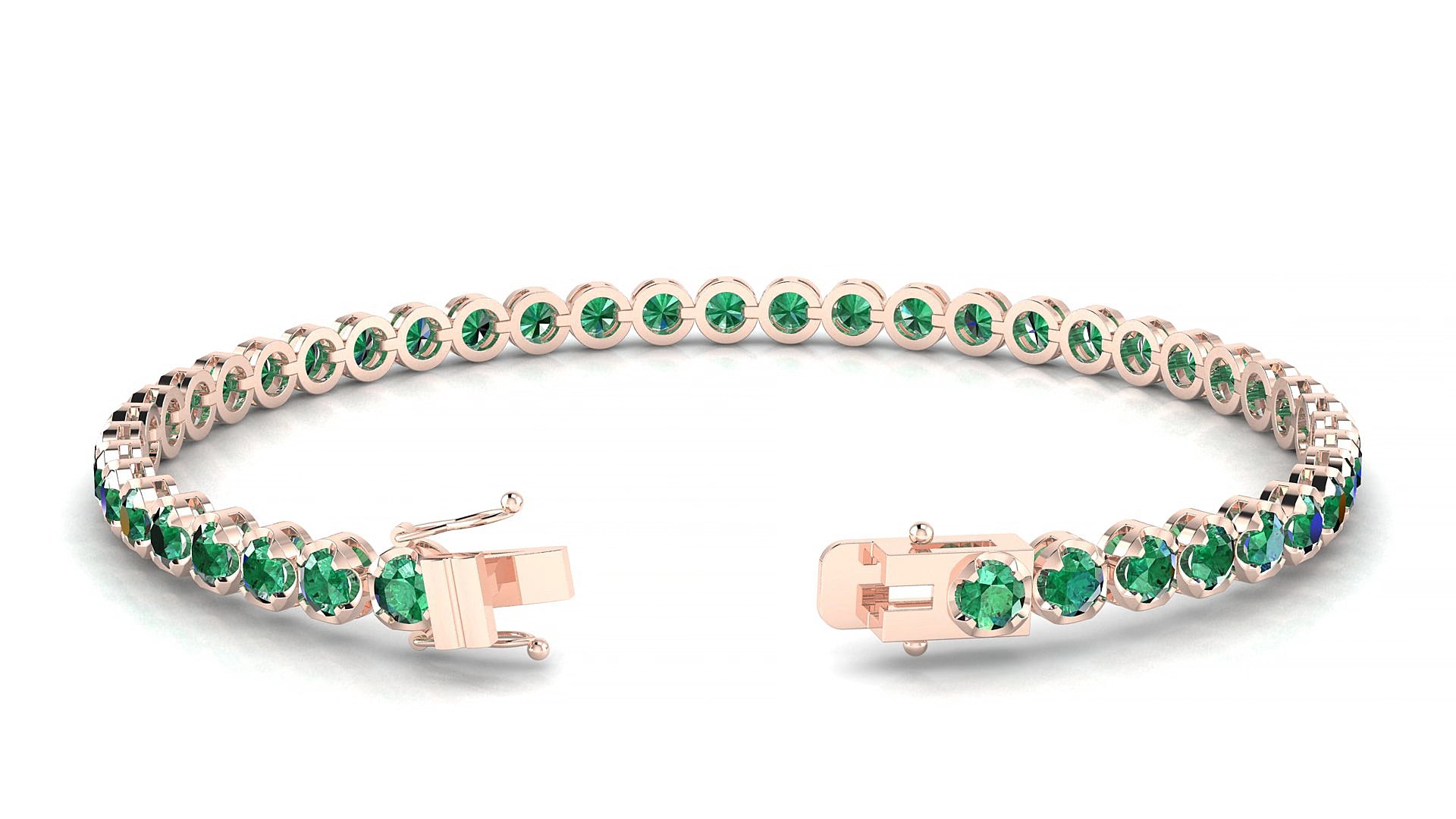 Bengal | 18k Rose Gold 3 mm Round Natural Emerald 16 cm Tennis Bracelet