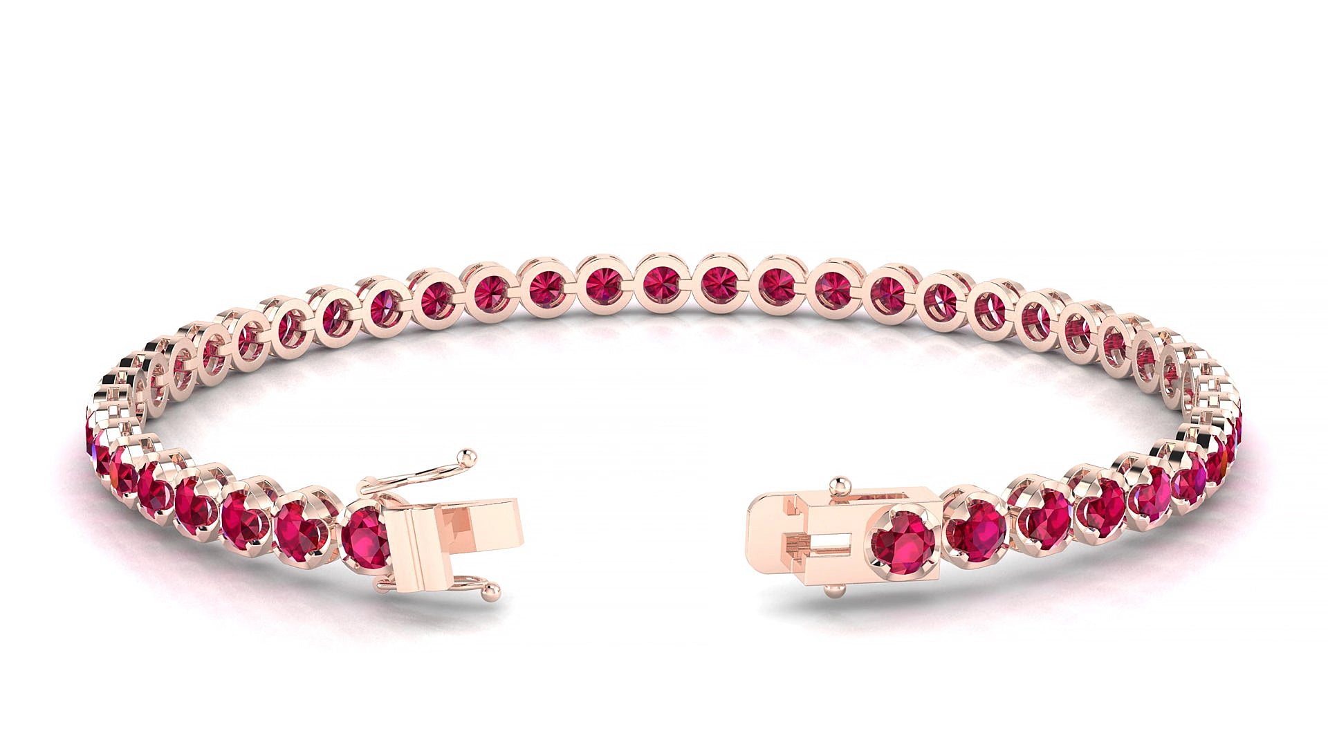 Bengal | 18k Rose Gold 3 mm Round Natural Ruby 19 cm Tennis Bracelet