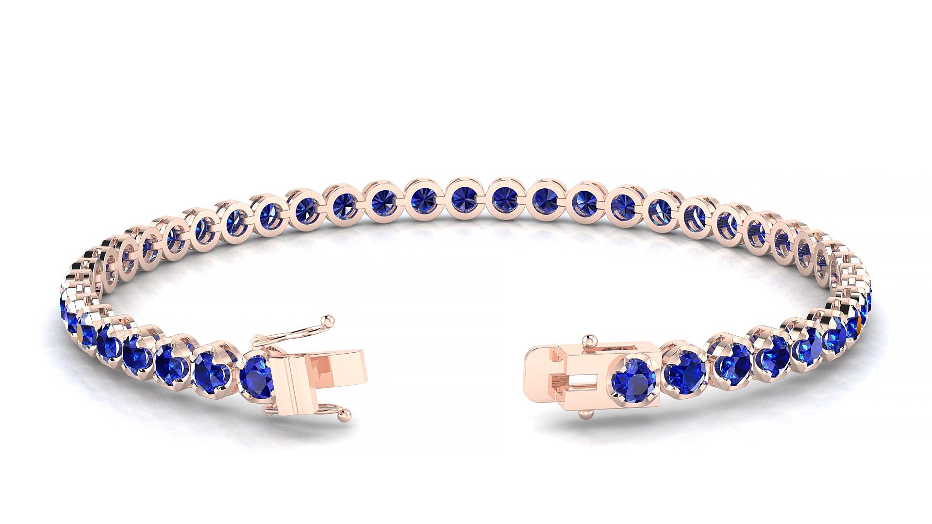 Bengal | 18k Rose Gold 3 mm Round Natural Sapphire 20 cm Tennis Bracelet