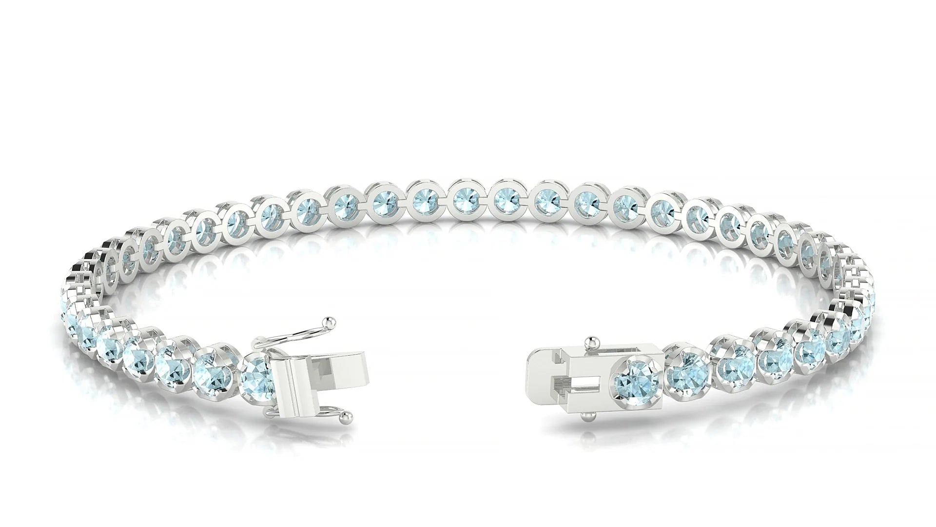 Bengal | 18k White Gold 3 mm Round Natural Aquamarine Tennis Bracelet