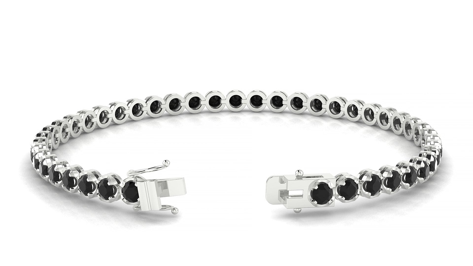 Bengal | 18k White Gold 3 mm Round Natural Black Diamond 16 cm Tennis Bracelet