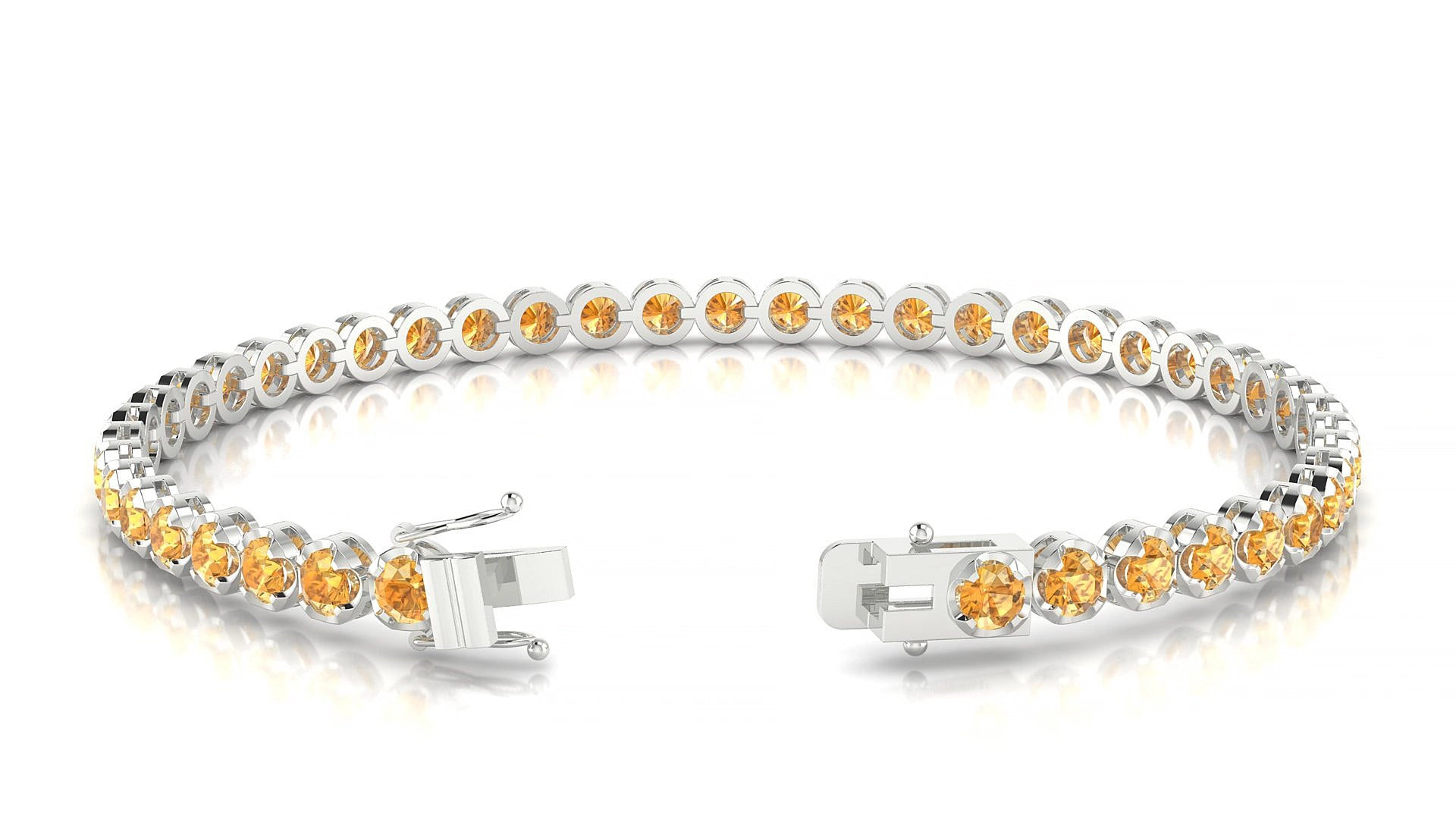 Bengal | 18k White Gold 3 mm Round Natural Citrine 18 cm Tennis Bracelet