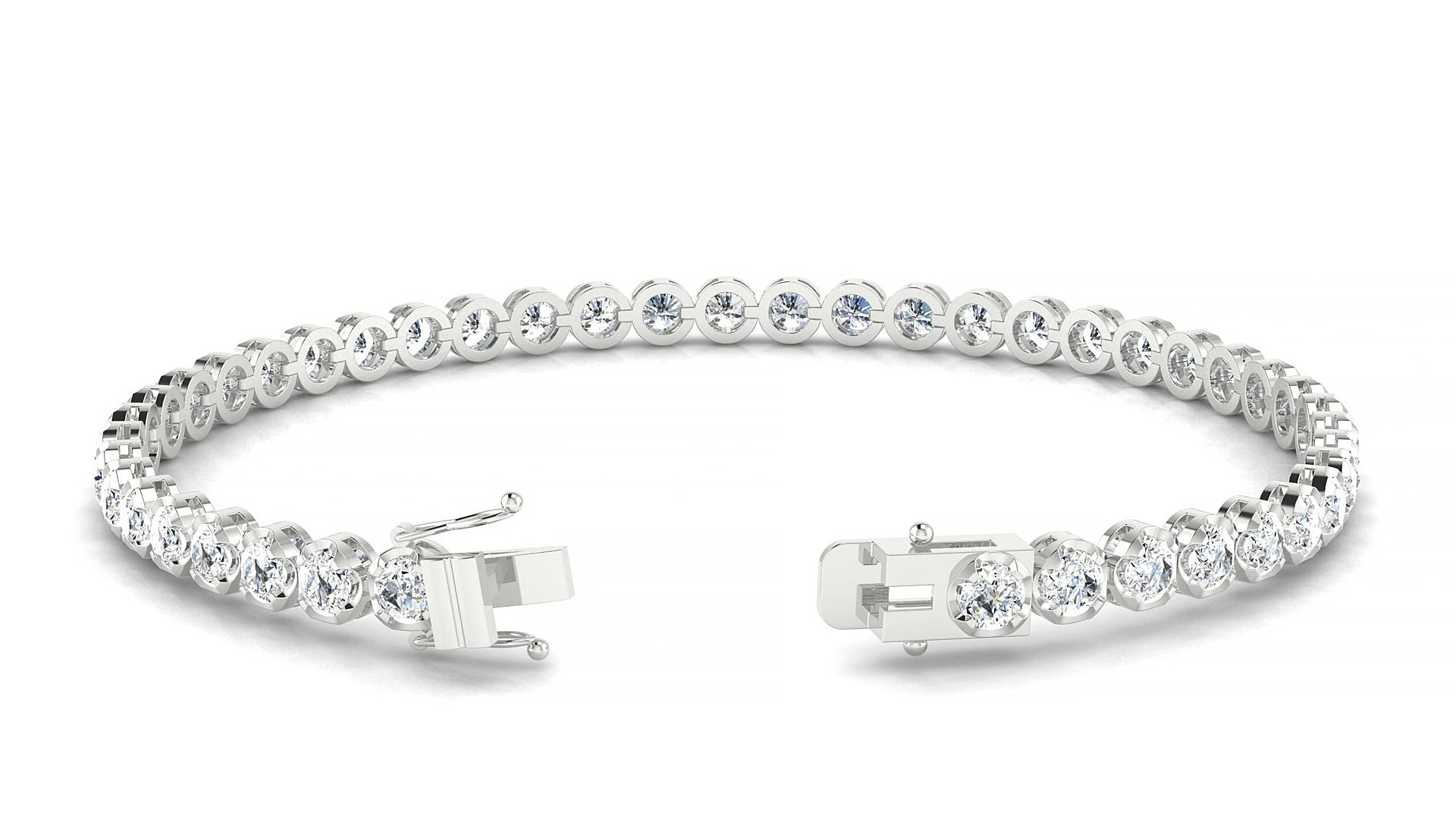 Bengal | 18k White Gold 3 mm Round Natural Diamond 15 cm Tennis Bracelet