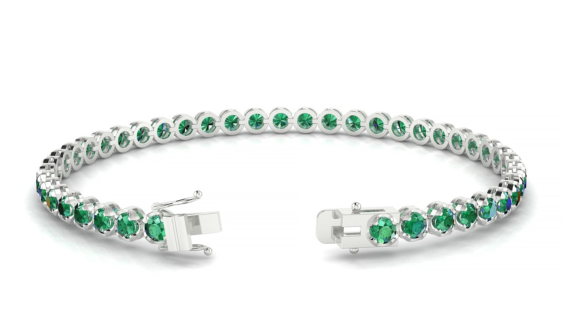 Bengal | 18k White Gold 3 mm Round Natural Emerald Tennis Bracelet