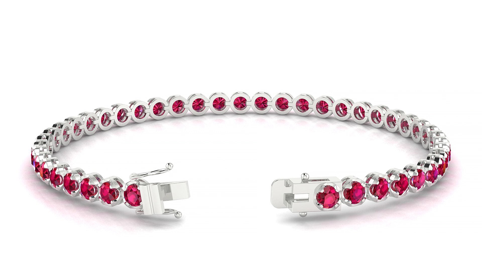 Bengal | 18k White Gold 3 mm Round Natural Ruby 15 cm Tennis Bracelet