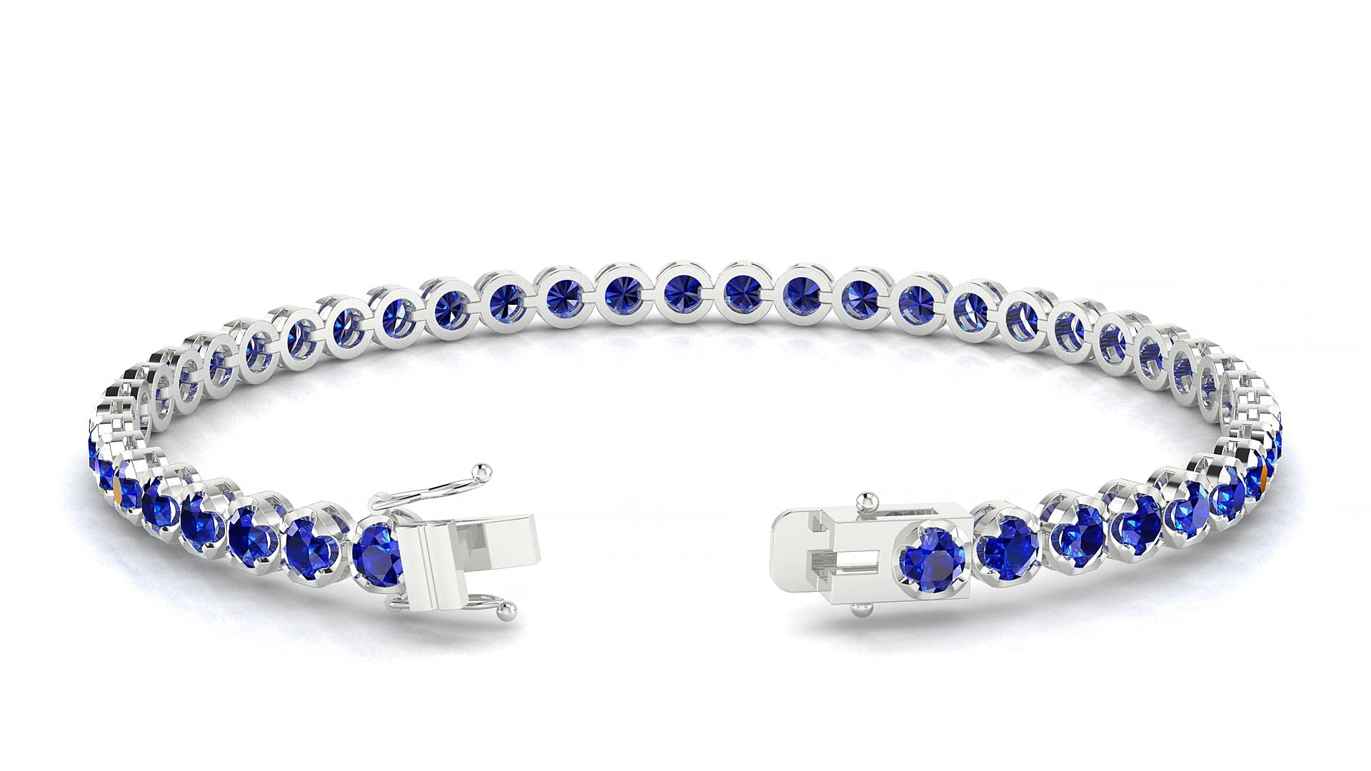 Bengal | 18k White Gold 3 mm Round Natural Sapphire 16 cm Tennis Bracelet