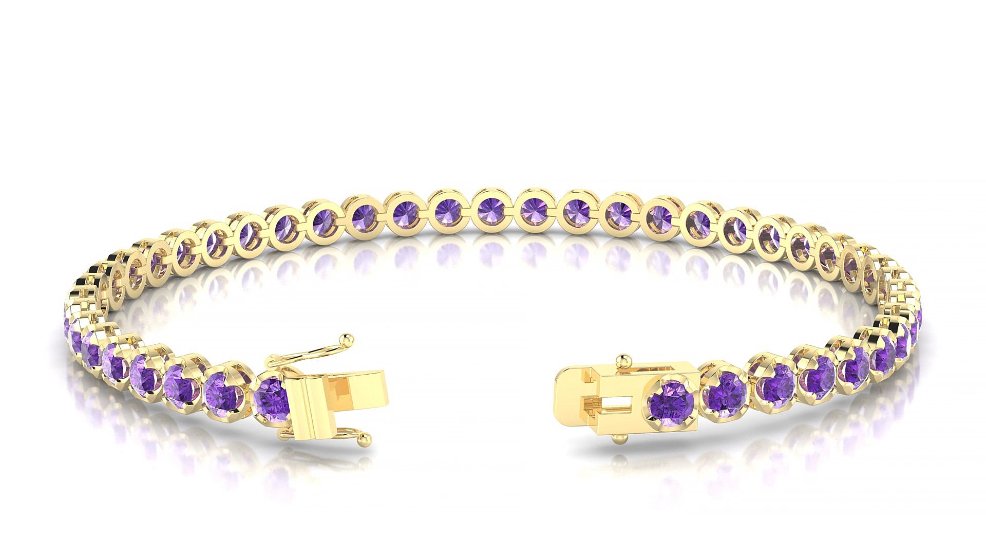 Bengal | 18k Yellow Gold 3 mm Round Natural Amethyst 16 cm Tennis Bracelet