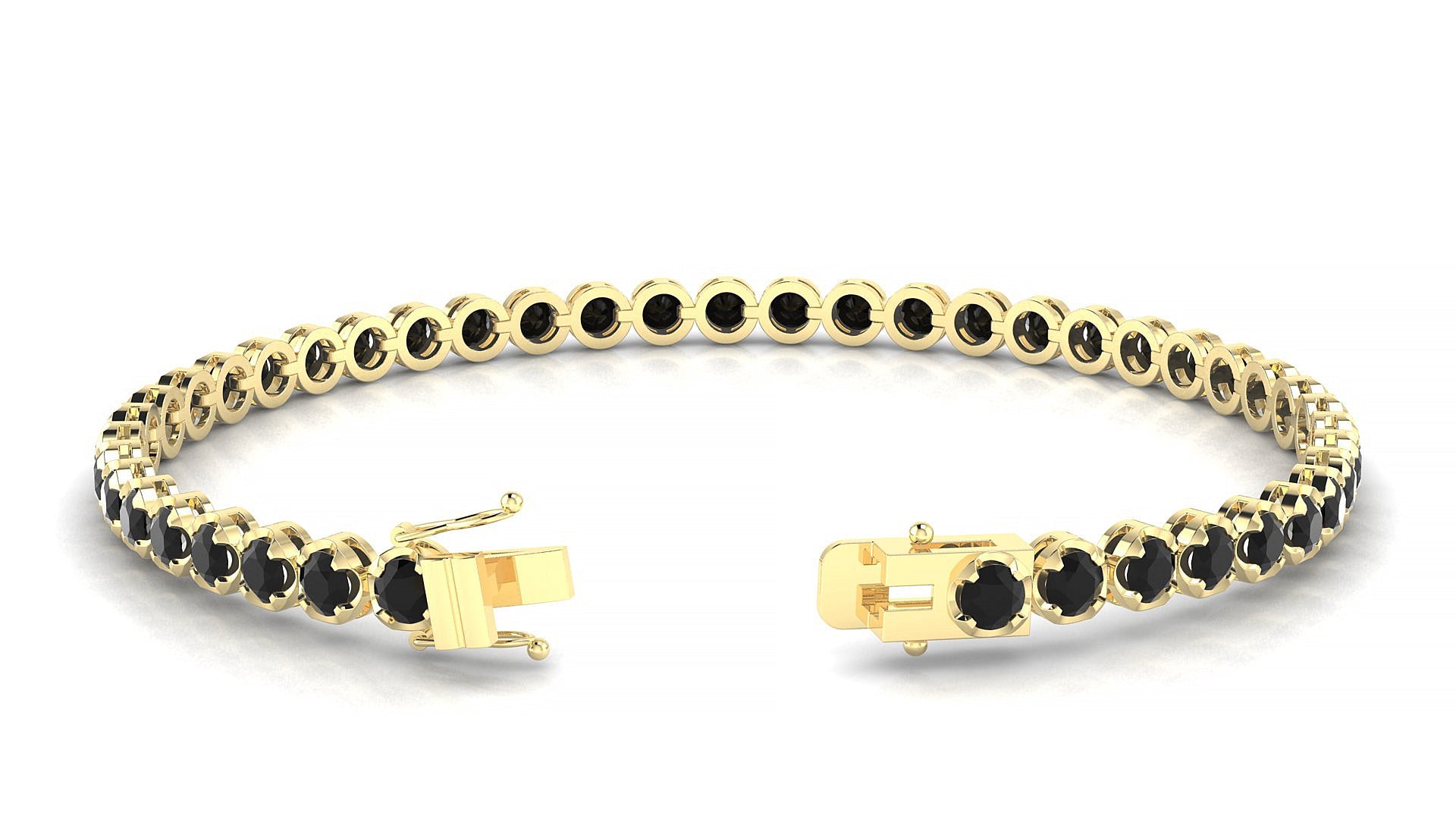 Bengal | 18k Yellow Gold 3 mm Round Natural Black Diamond Tennis Bracelet