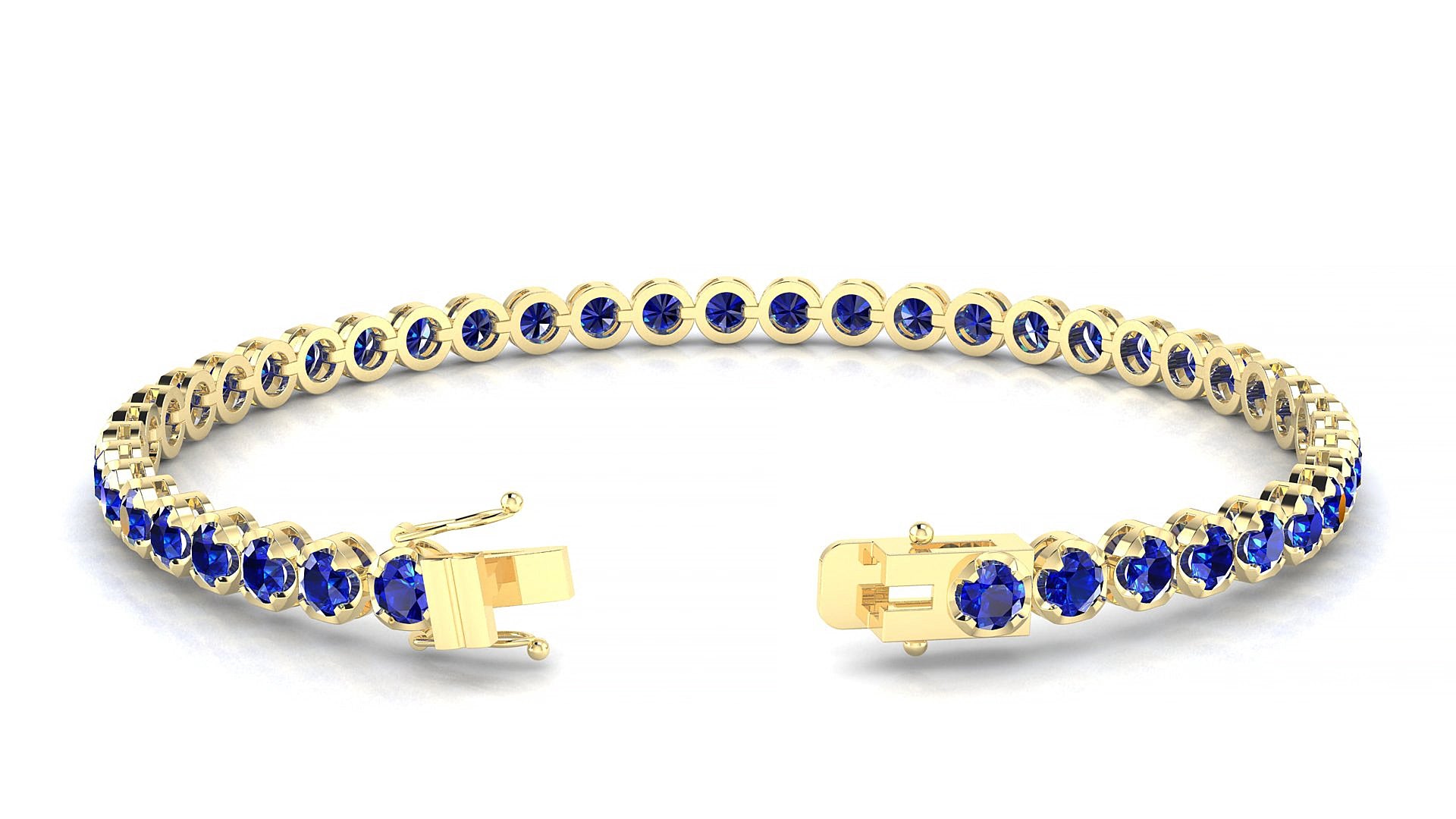Bengal | 18k Yellow Gold 3 mm Round Natural Sapphire 15 cm Tennis Bracelet