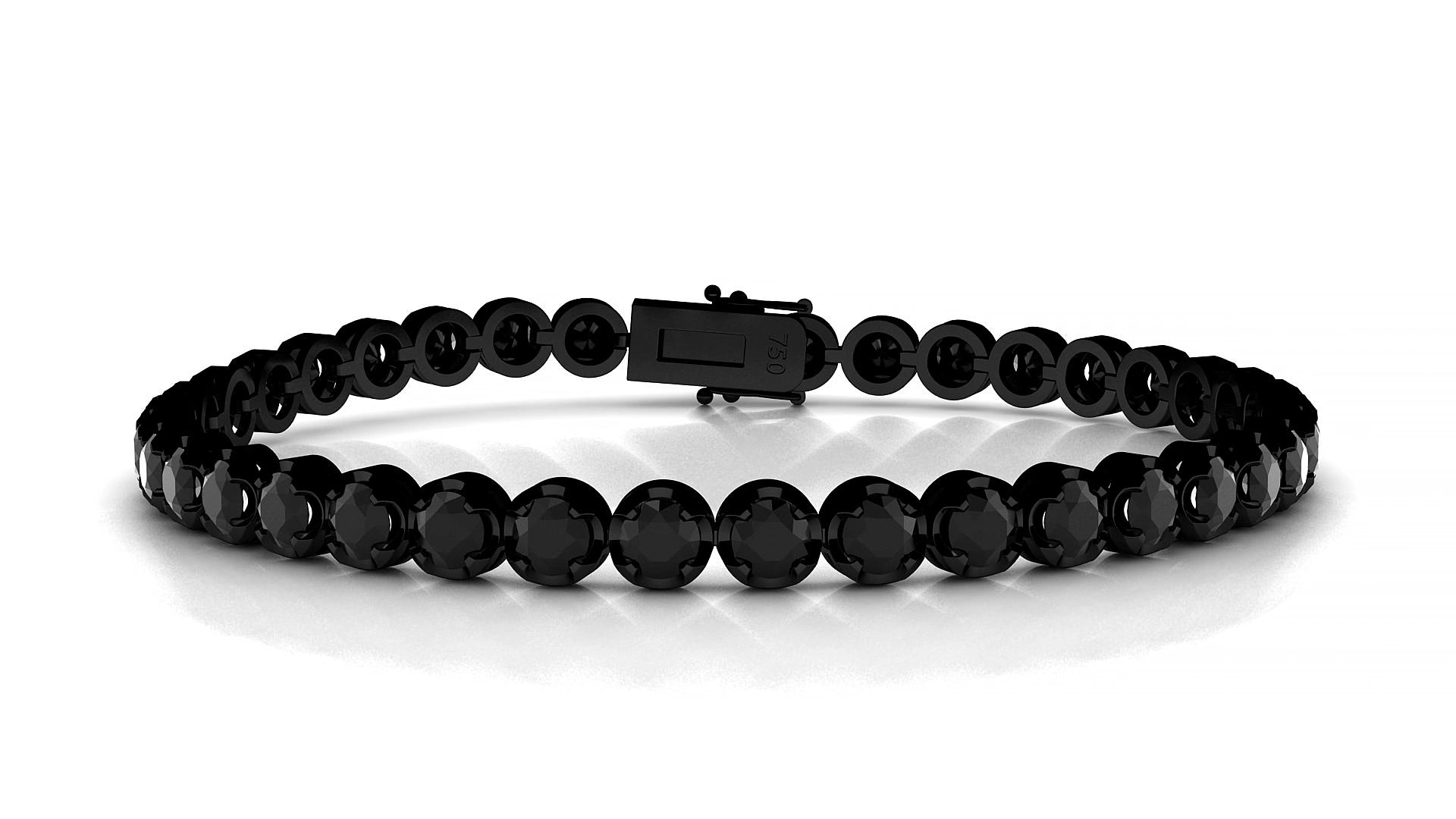 Bengal | 18k Black Gold 3.4 mm Round Natural Black Diamond 15 cm Tennis Bracelet