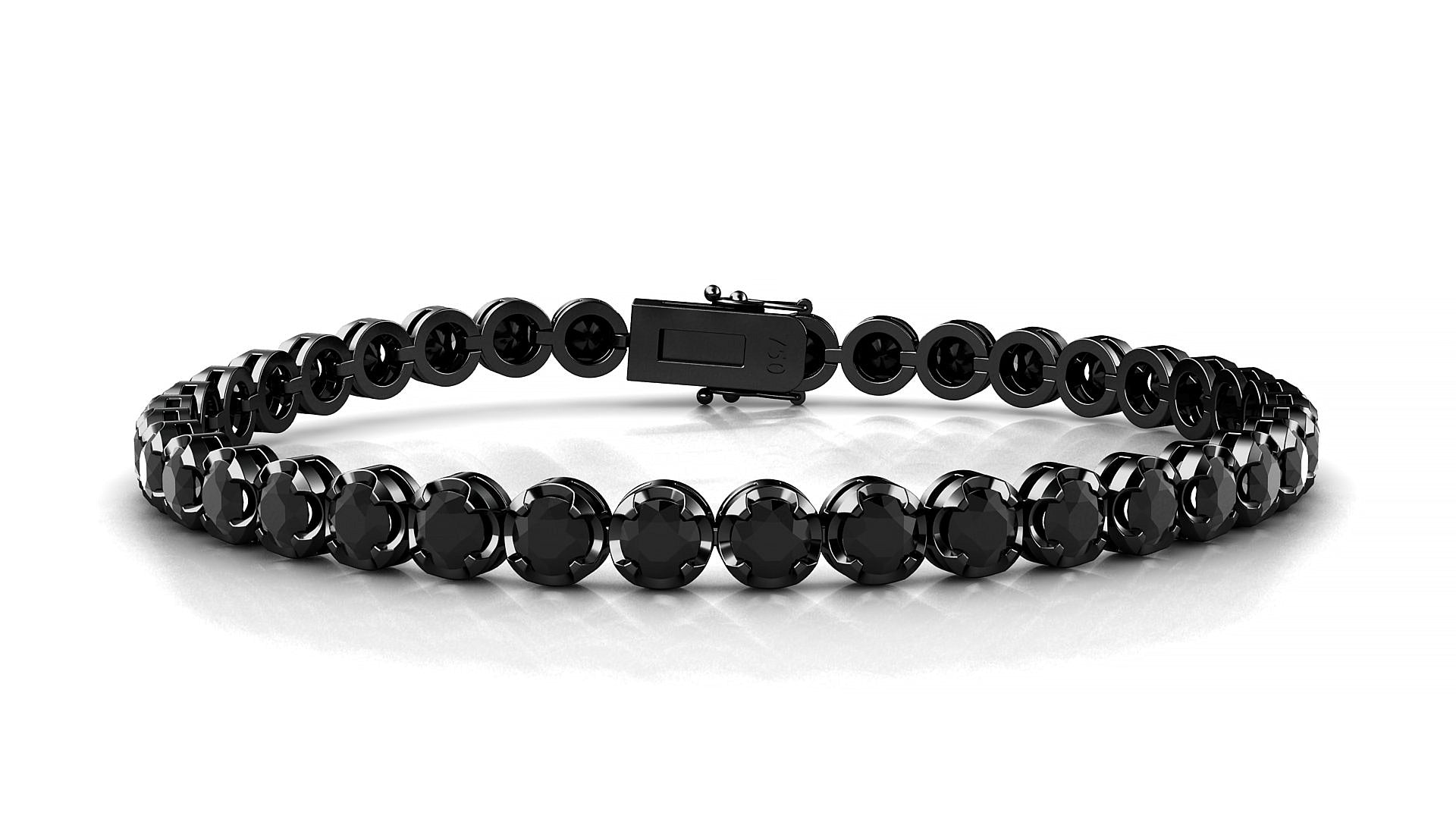 Bengal | 18k Black Gold 3.4 mm Round Natural Black Diamond Tennis Bracelet
