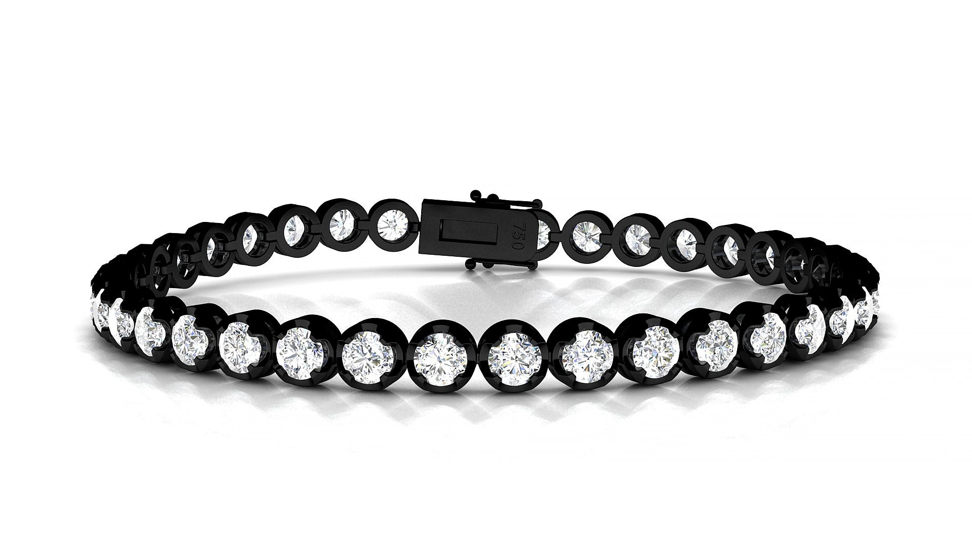 Bengal | 18k Black Gold 3.4 mm Round Natural Diamond 15 cm Tennis Bracelet
