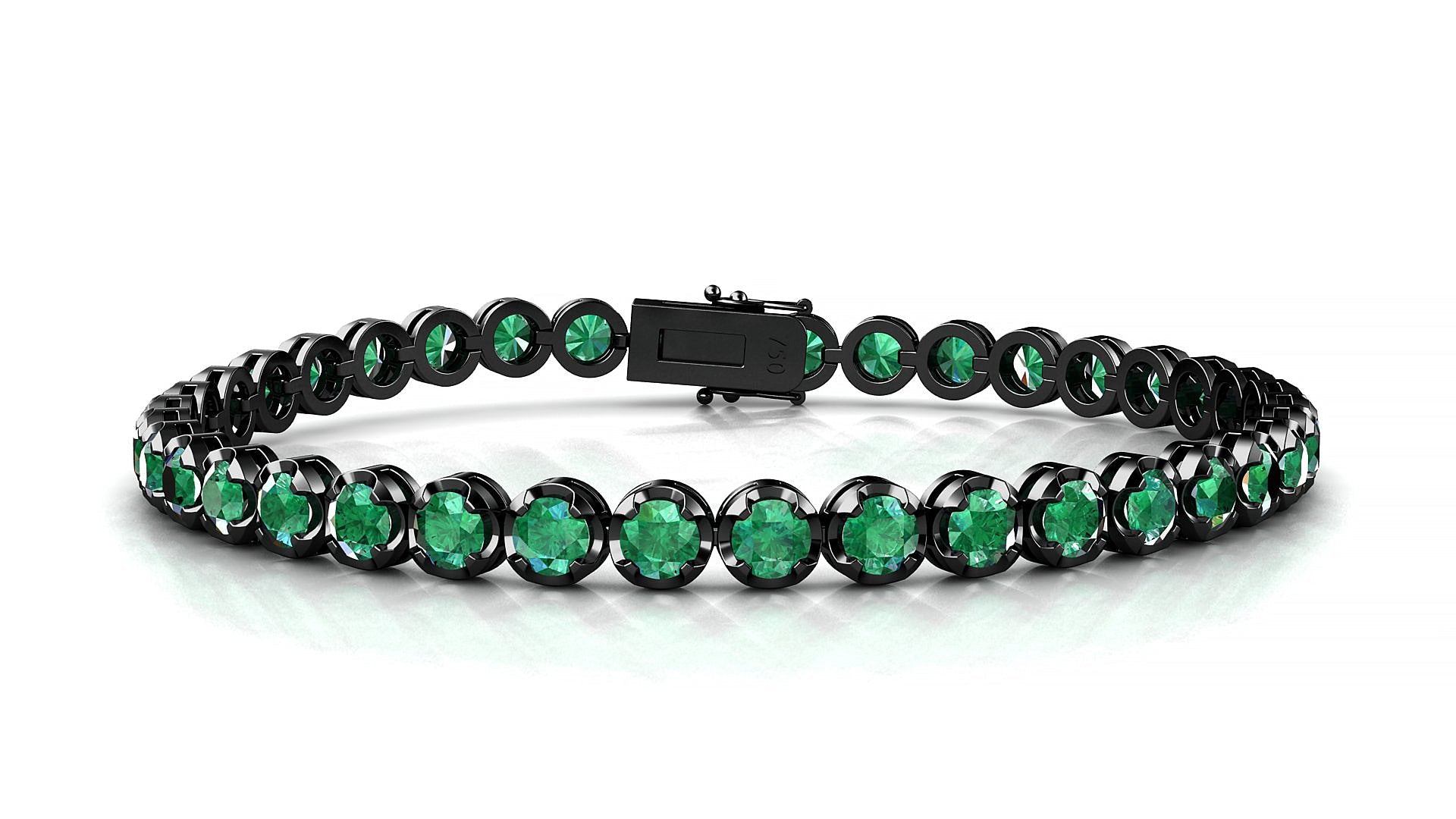 Bengal | 18k Black Gold 3.4 mm Round Natural Emerald Tennis Bracelet