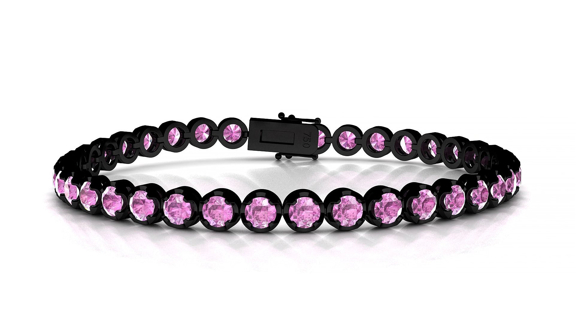 Bengal | 18k Black Gold 3.4 mm Round Natural Pink Sapphire 20 cm Tennis Bracelet