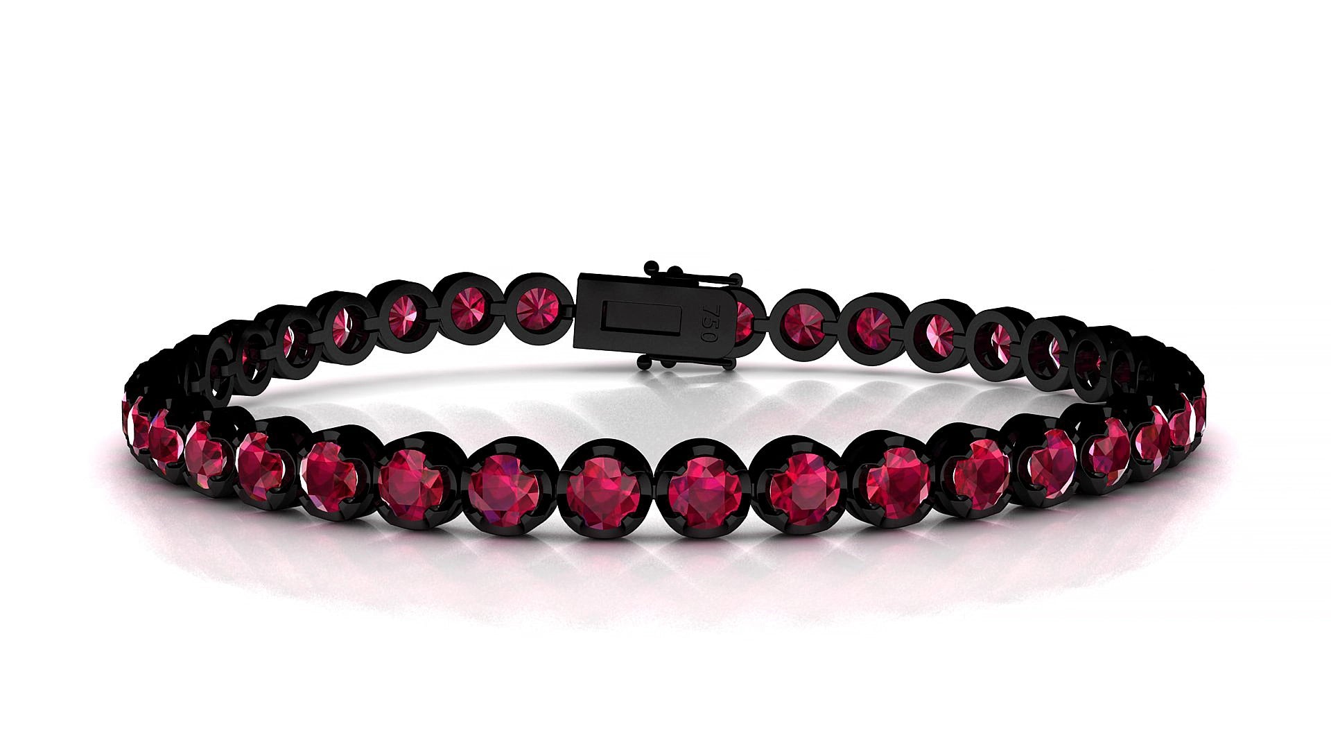 Bengal | 18k Black Gold 3.4 mm Round Natural Ruby 20 cm Tennis Bracelet