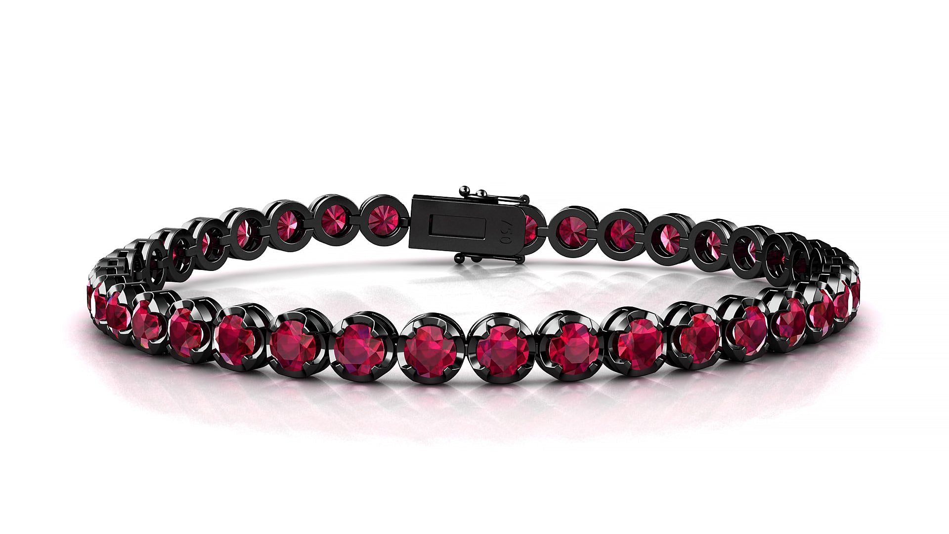 Bengal | 18k Black Gold 3.4 mm Round Natural Ruby Tennis Bracelet