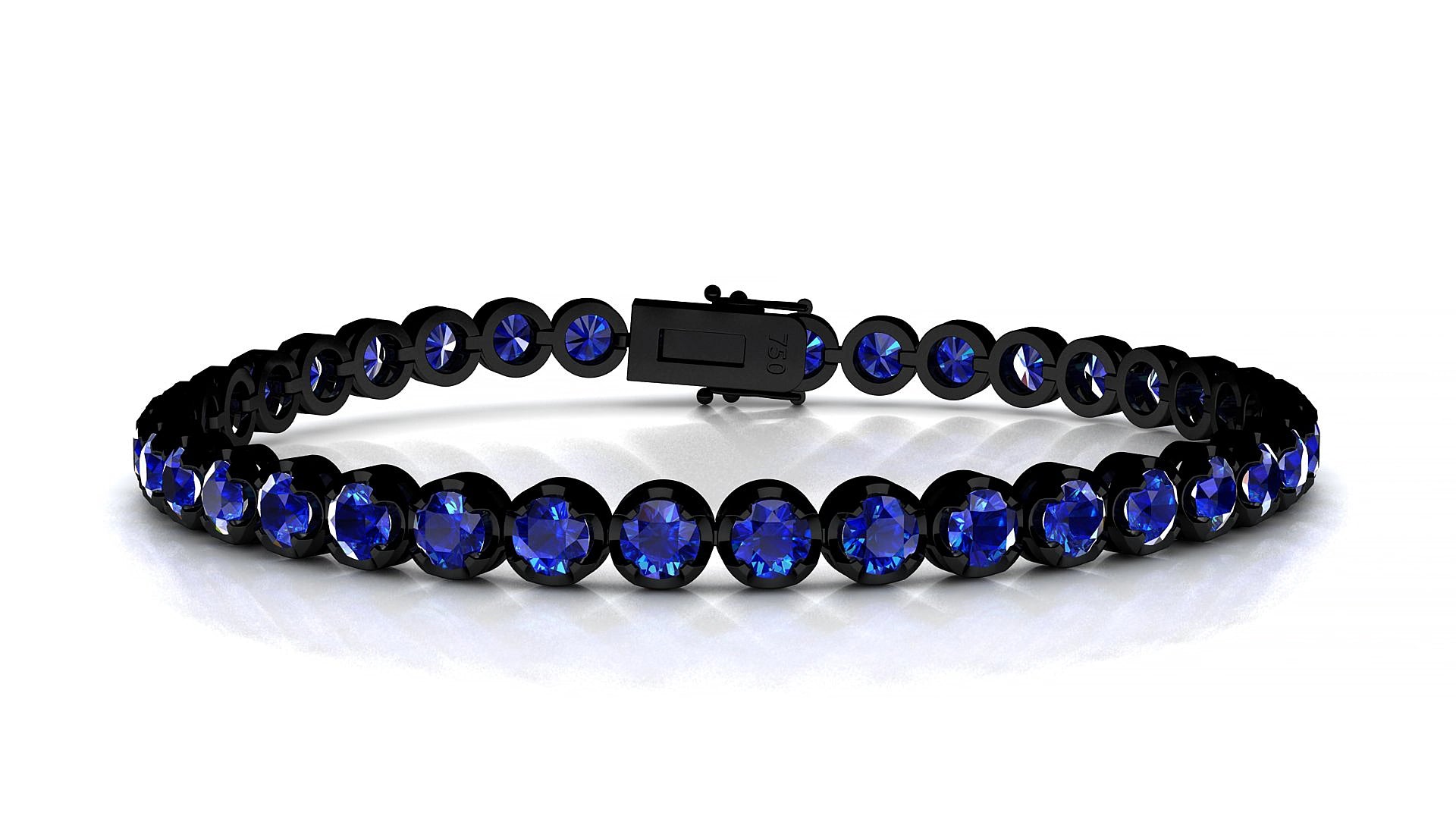 Bengal | 18k Black Gold 3.4 mm Round Natural Sapphire 20 cm Tennis Bracelet