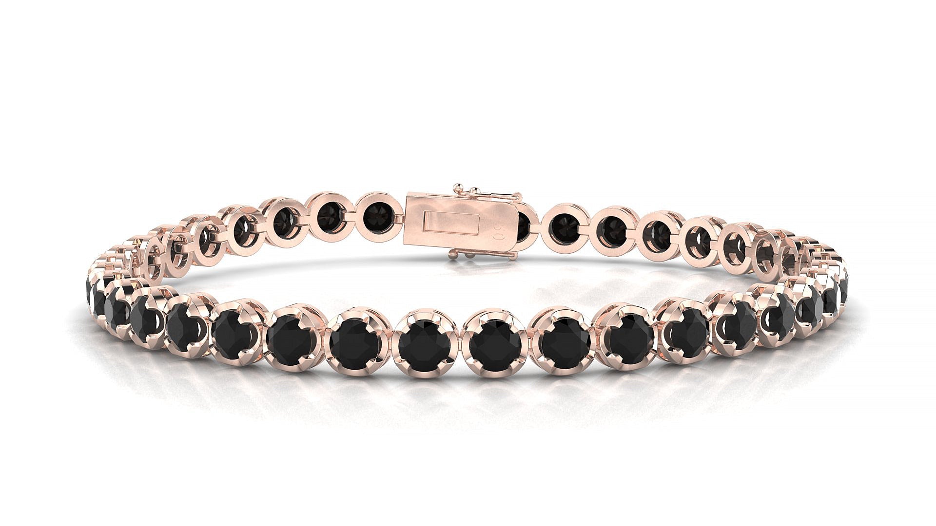 Bengal | 18k Rose Gold 3.4 mm Round Natural Black Diamond Tennis Bracelet