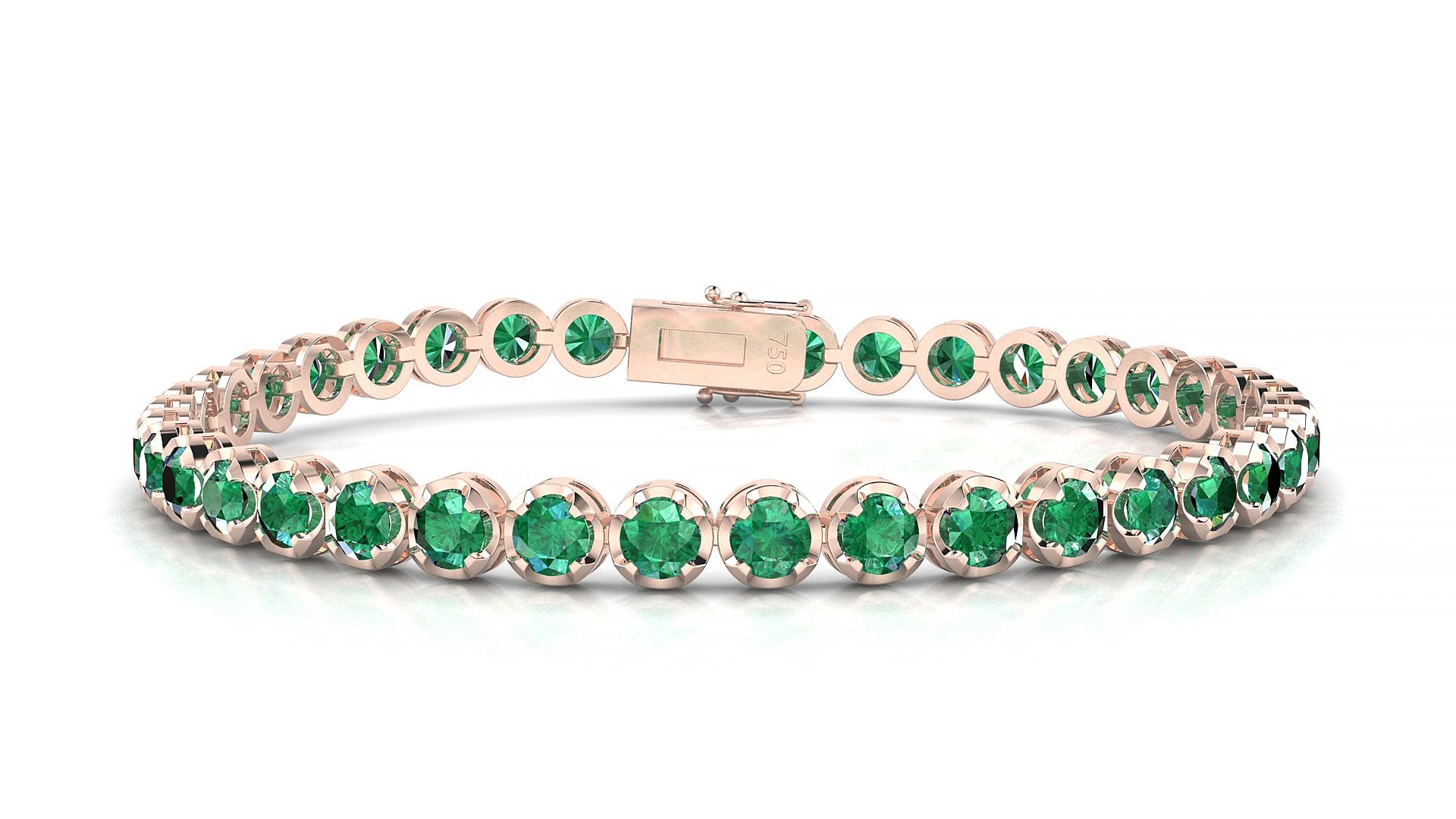 Bengal | 18k Rose Gold 3.4 mm Round Natural Emerald 20 cm Tennis Bracelet