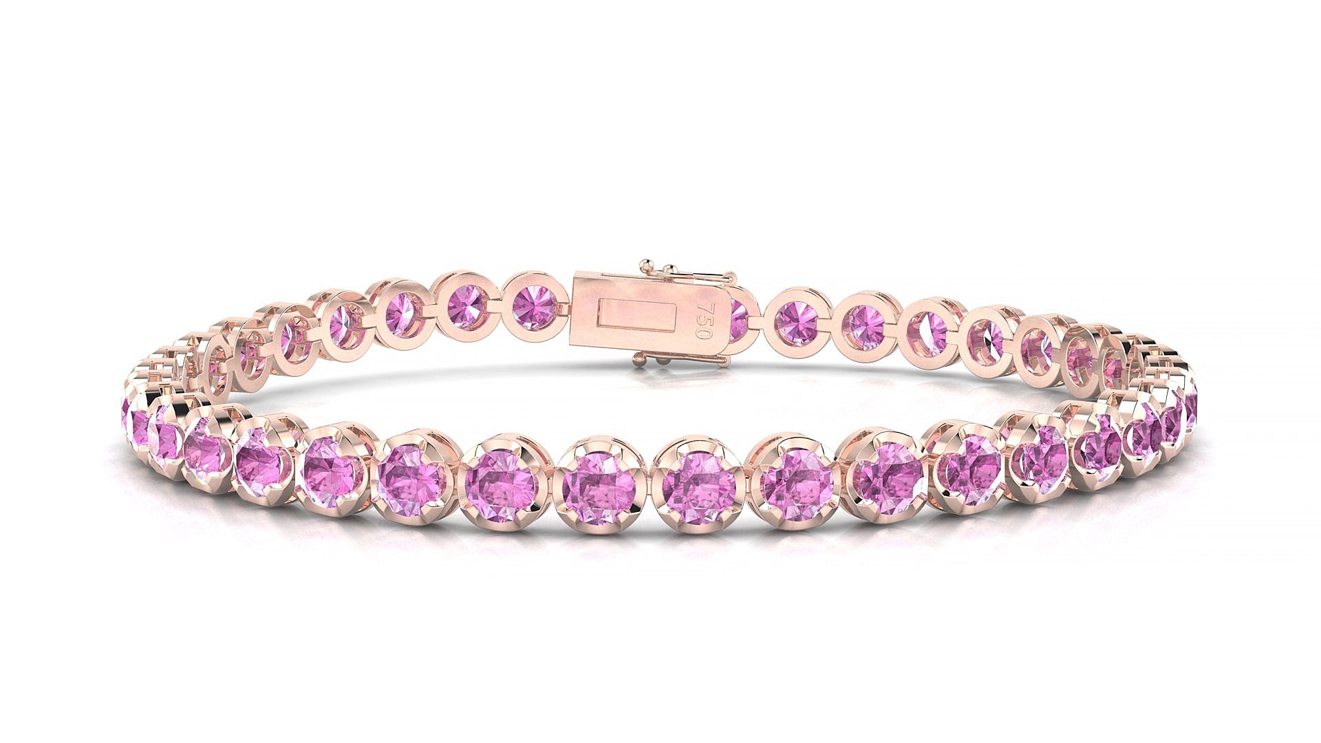 Bengal | 18k Rose Gold 3.4 mm Round Natural Pink Sapphire 17 cm Tennis Bracelet
