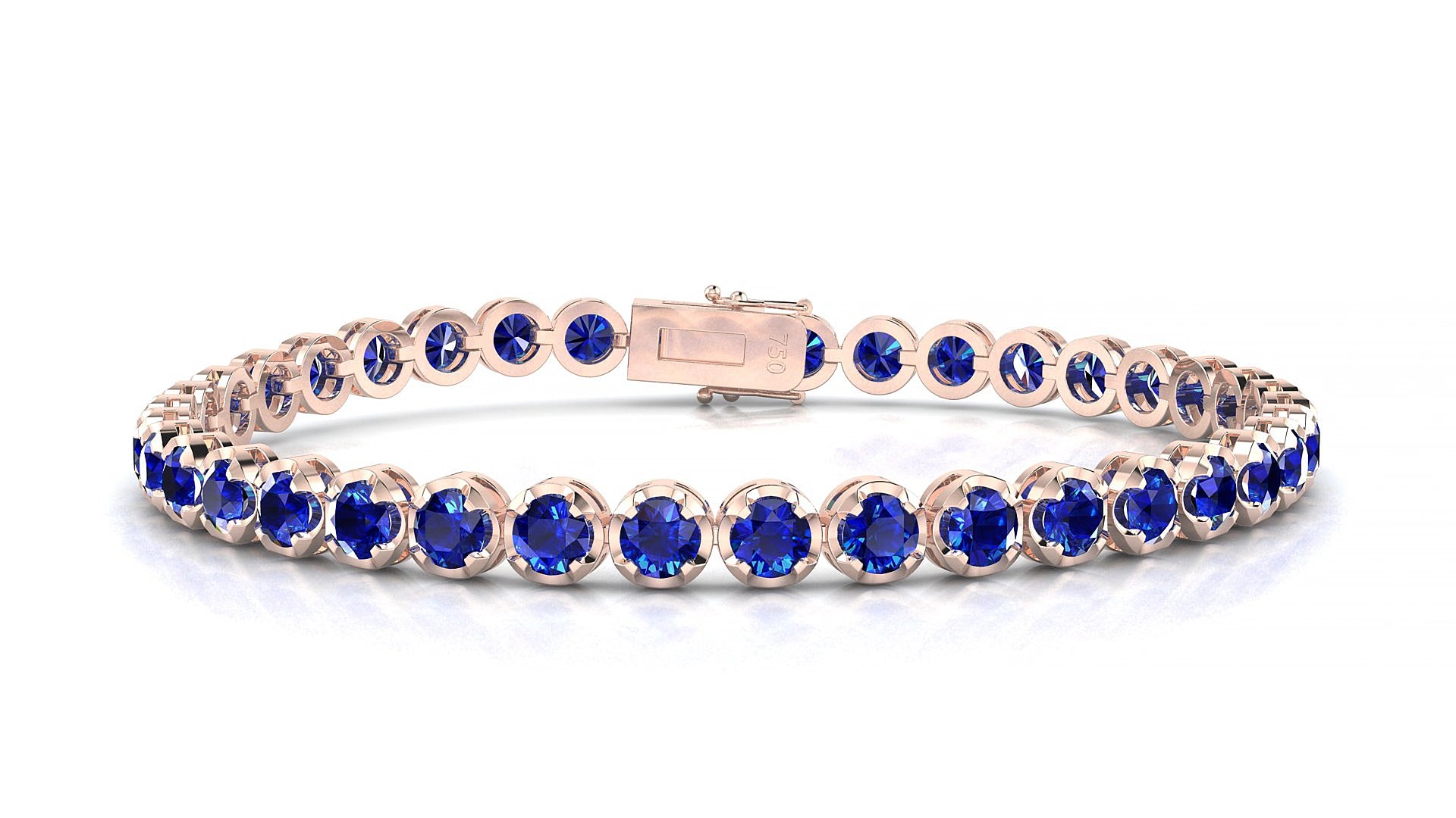 Bengal | 18k Rose Gold 3.4 mm Round Natural Sapphire 17 cm Tennis Bracelet