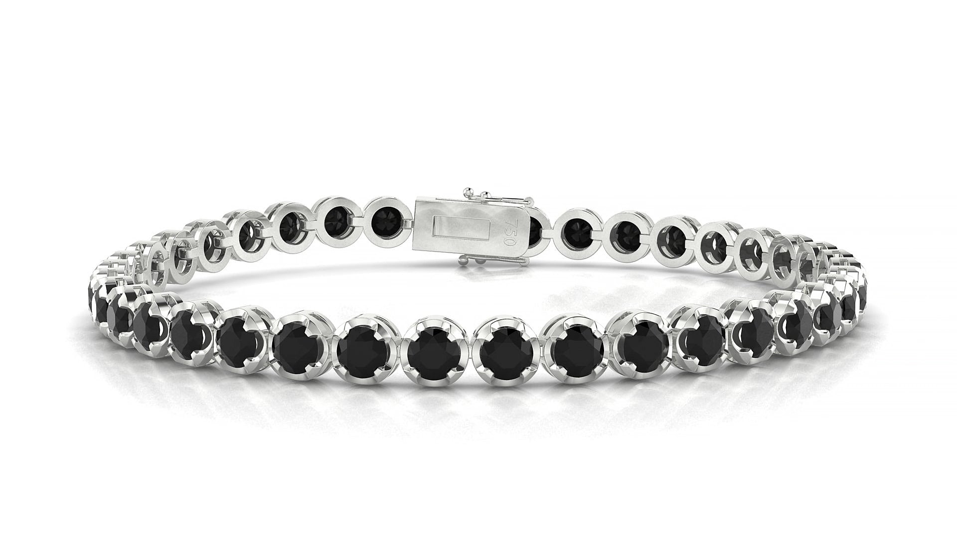 Bengal | 18k White Gold 3.4 mm Round Natural Black Diamond 17 cm Tennis Bracelet