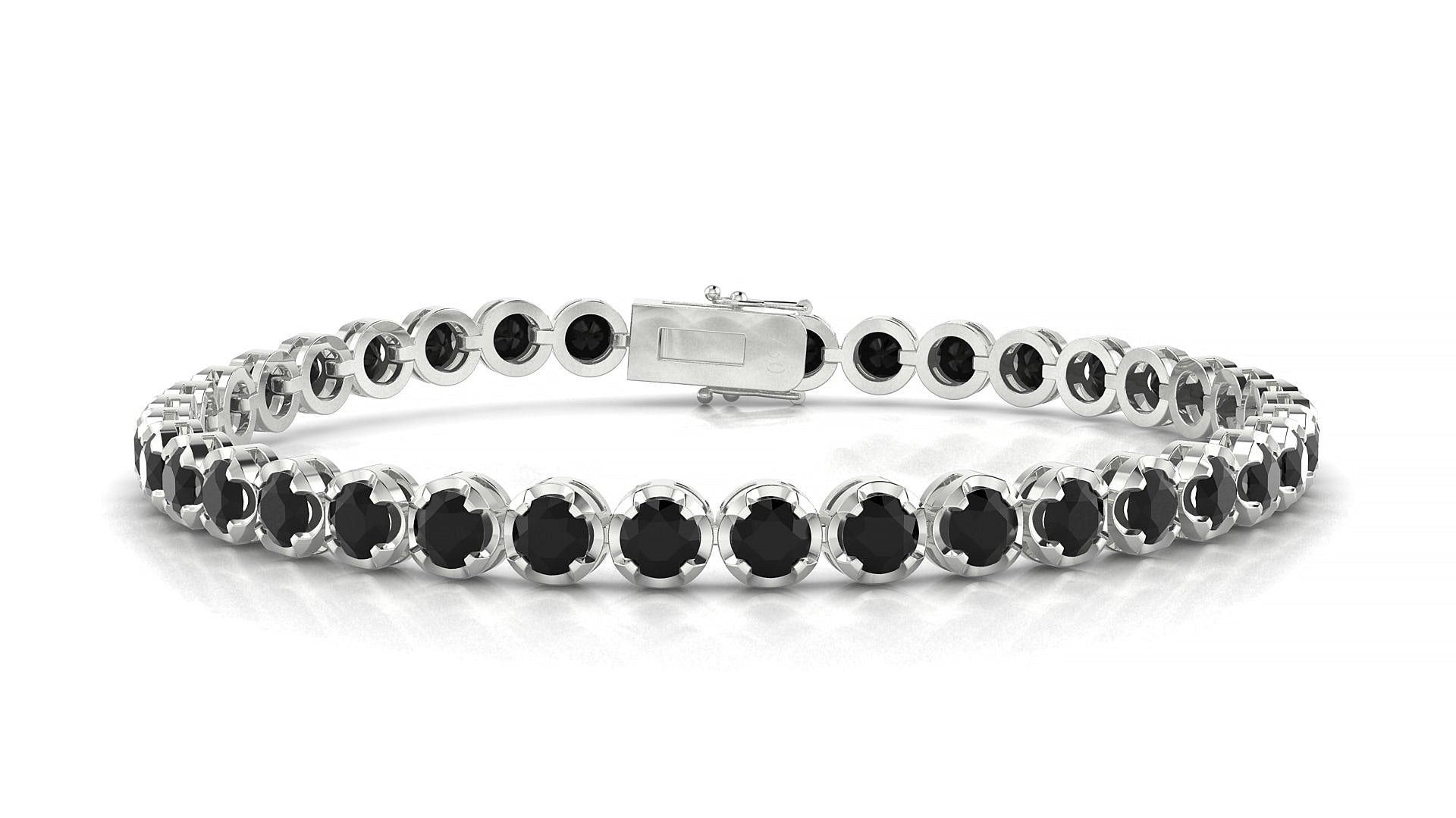 Bengal | 18k White Gold 3.4 mm Round Natural Black Diamond Tennis Bracelet