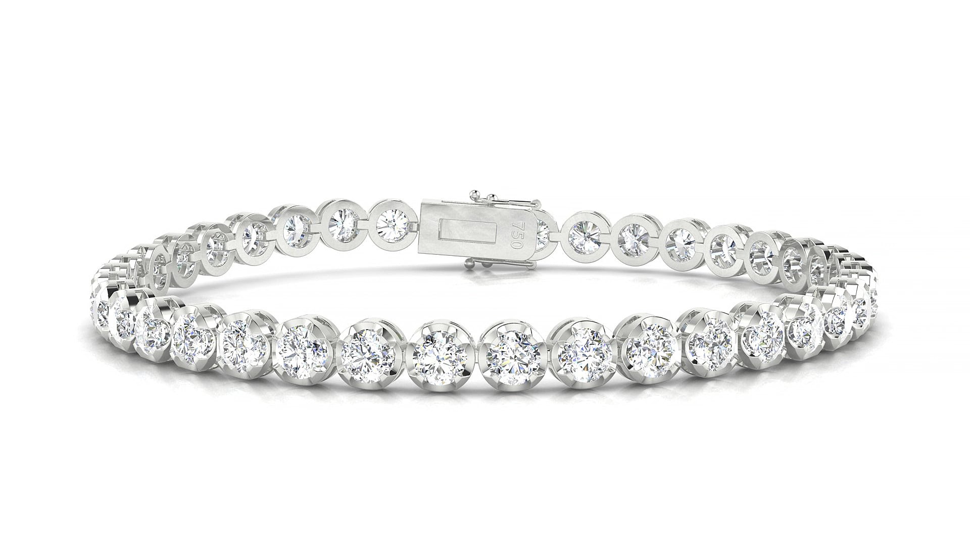 Bengal | 18k White Gold 3.4 mm Round Natural Diamond 16 cm Tennis Bracelet