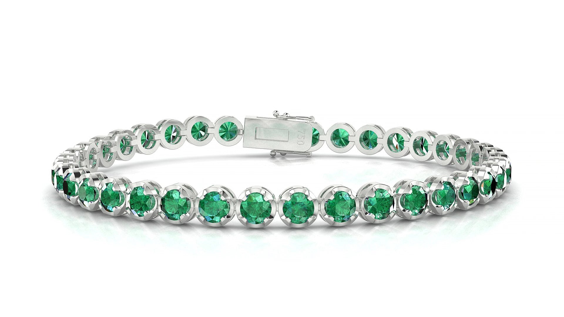 Bengal | 18k White Gold 3.4 mm Round Natural Emerald 20 cm Tennis Bracelet