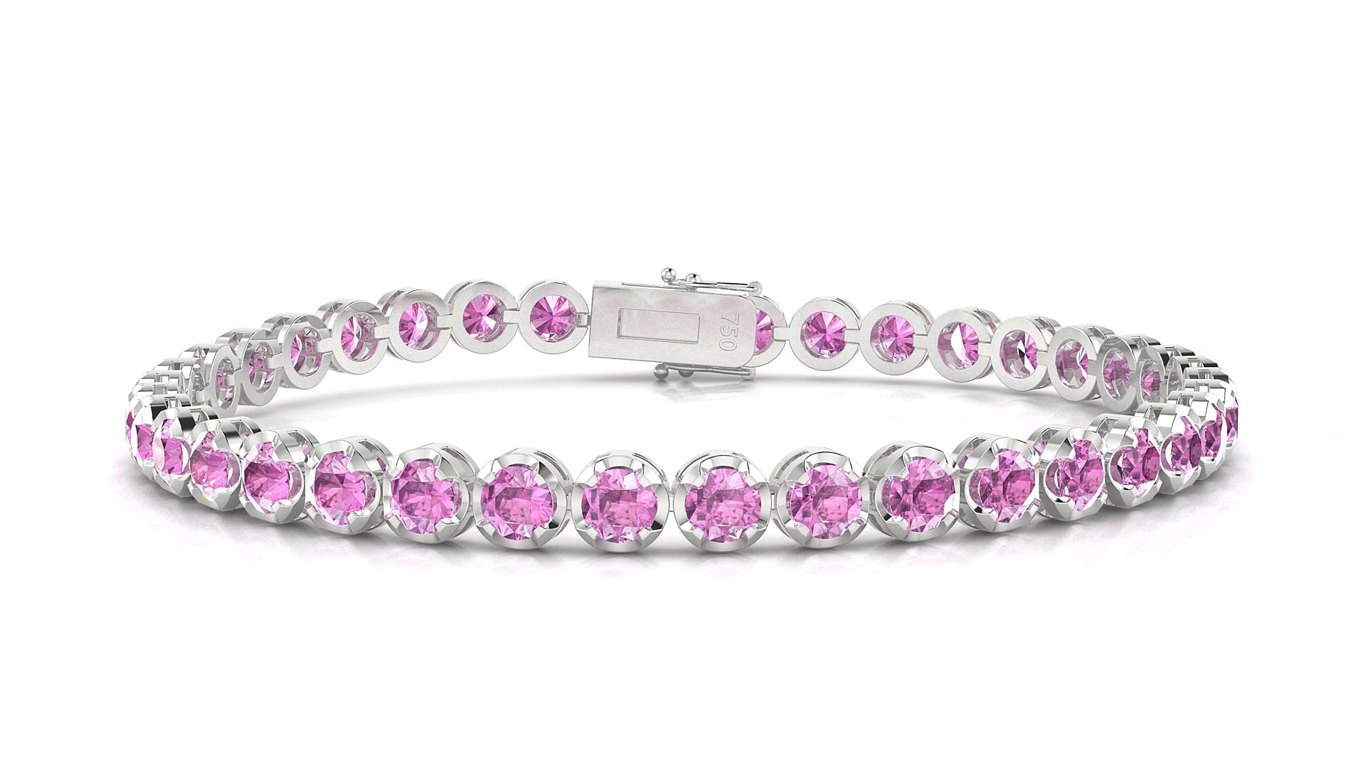 Bengal | 18k White Gold 3.4 mm Round Natural Pink Sapphire 20 cm Tennis Bracelet