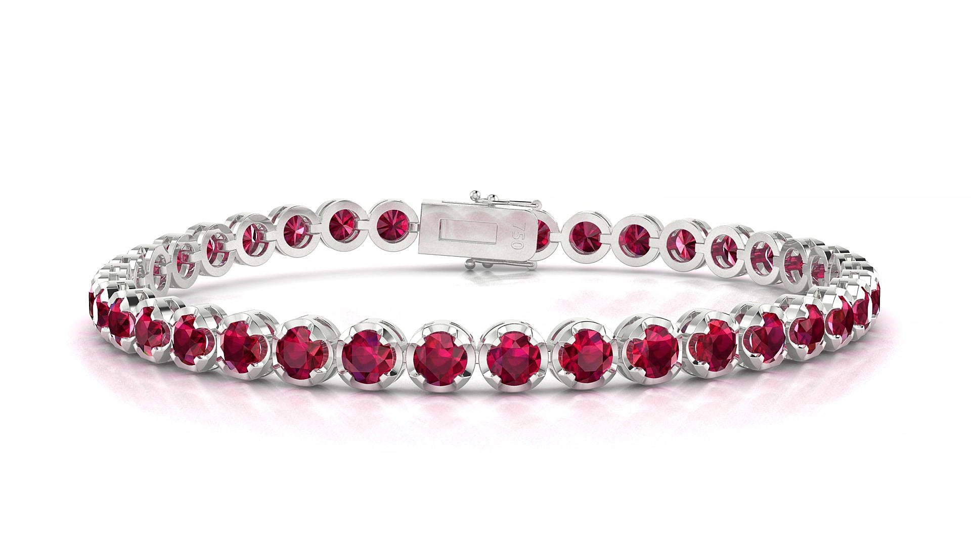 Bengal | 18k White Gold 3.4 mm Round Natural Ruby 15 cm Tennis Bracelet