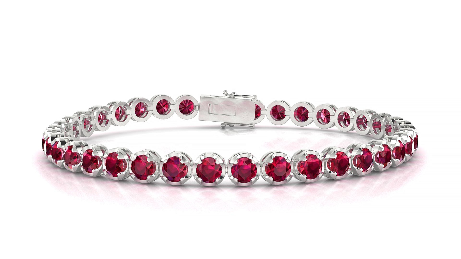 Bengal | 18k White Gold 3.4 mm Round Natural Ruby Tennis Bracelet