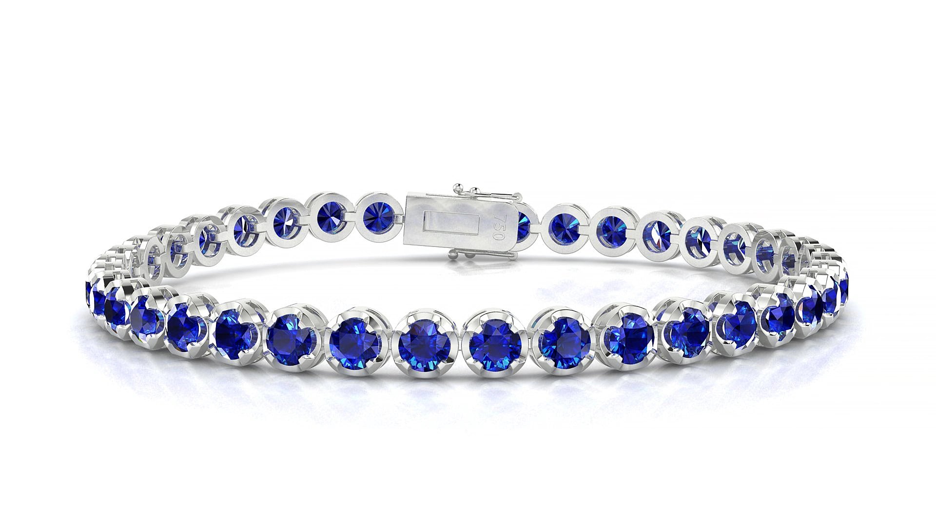 Bengal | 18k White Gold 3.4 mm Round Natural Sapphire 15 cm Tennis Bracelet