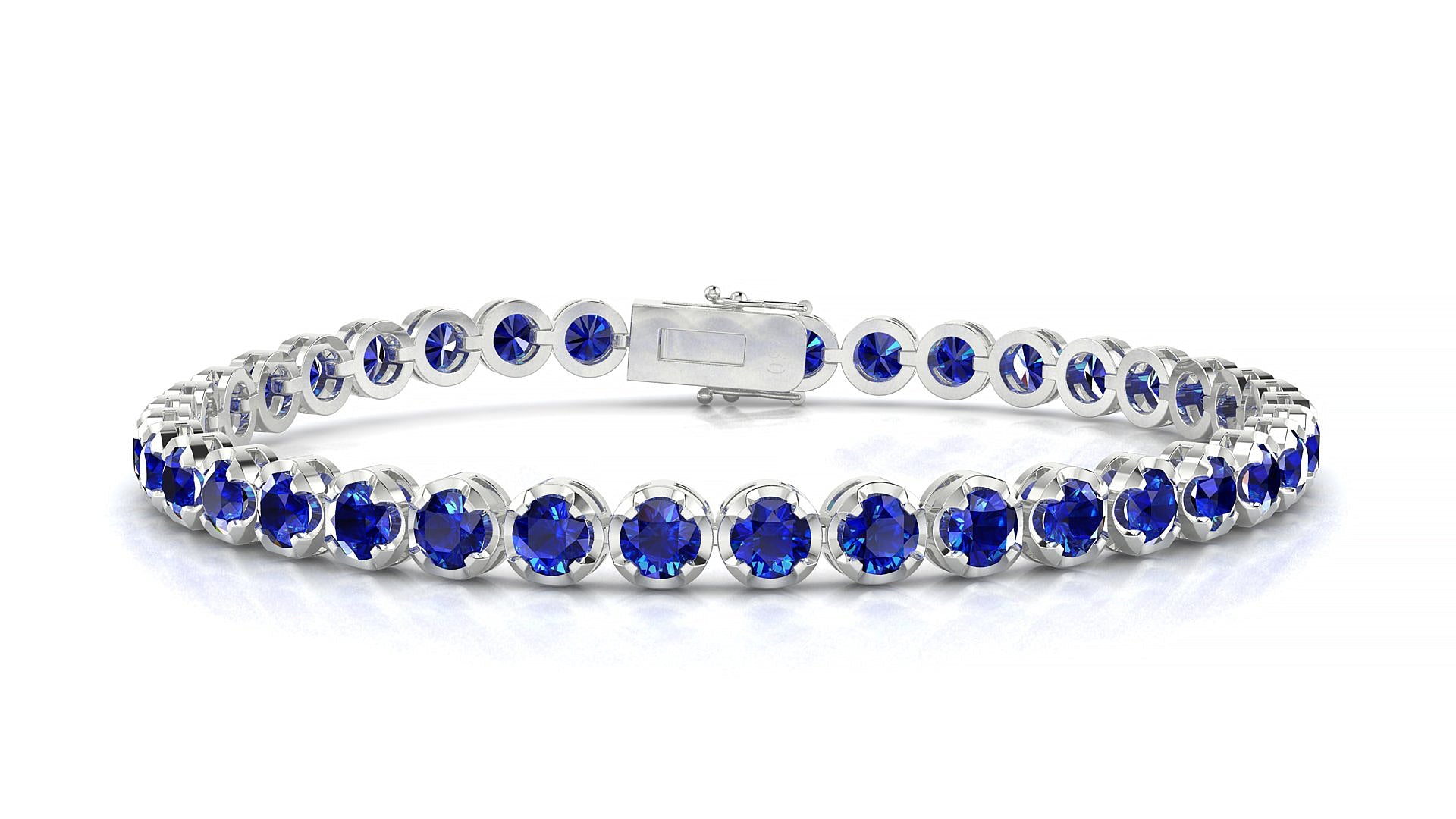 Bengal | 18k White Gold 3.4 mm Round Natural Sapphire Tennis Bracelet