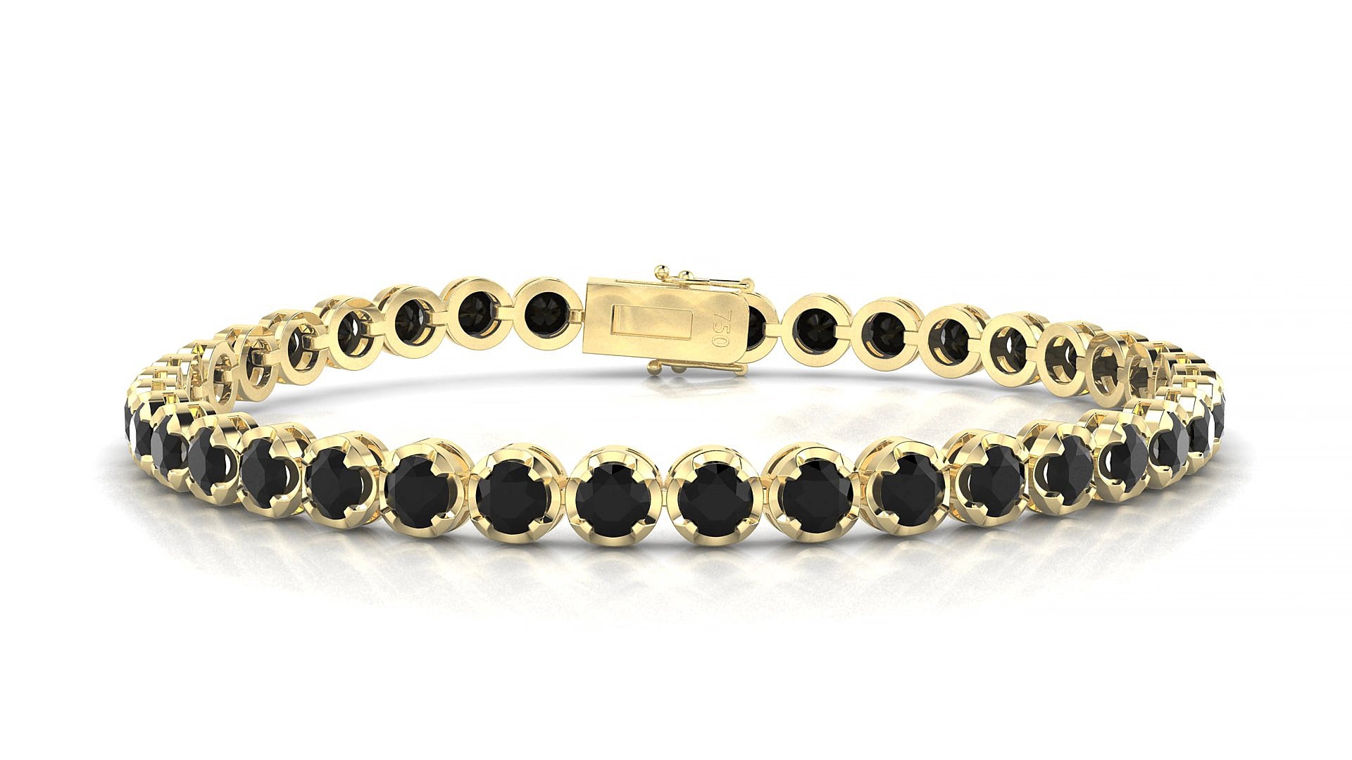 Bengal | 18k Yellow Gold 3.4 mm Round Natural Black Diamond 15 cm Tennis Bracelet