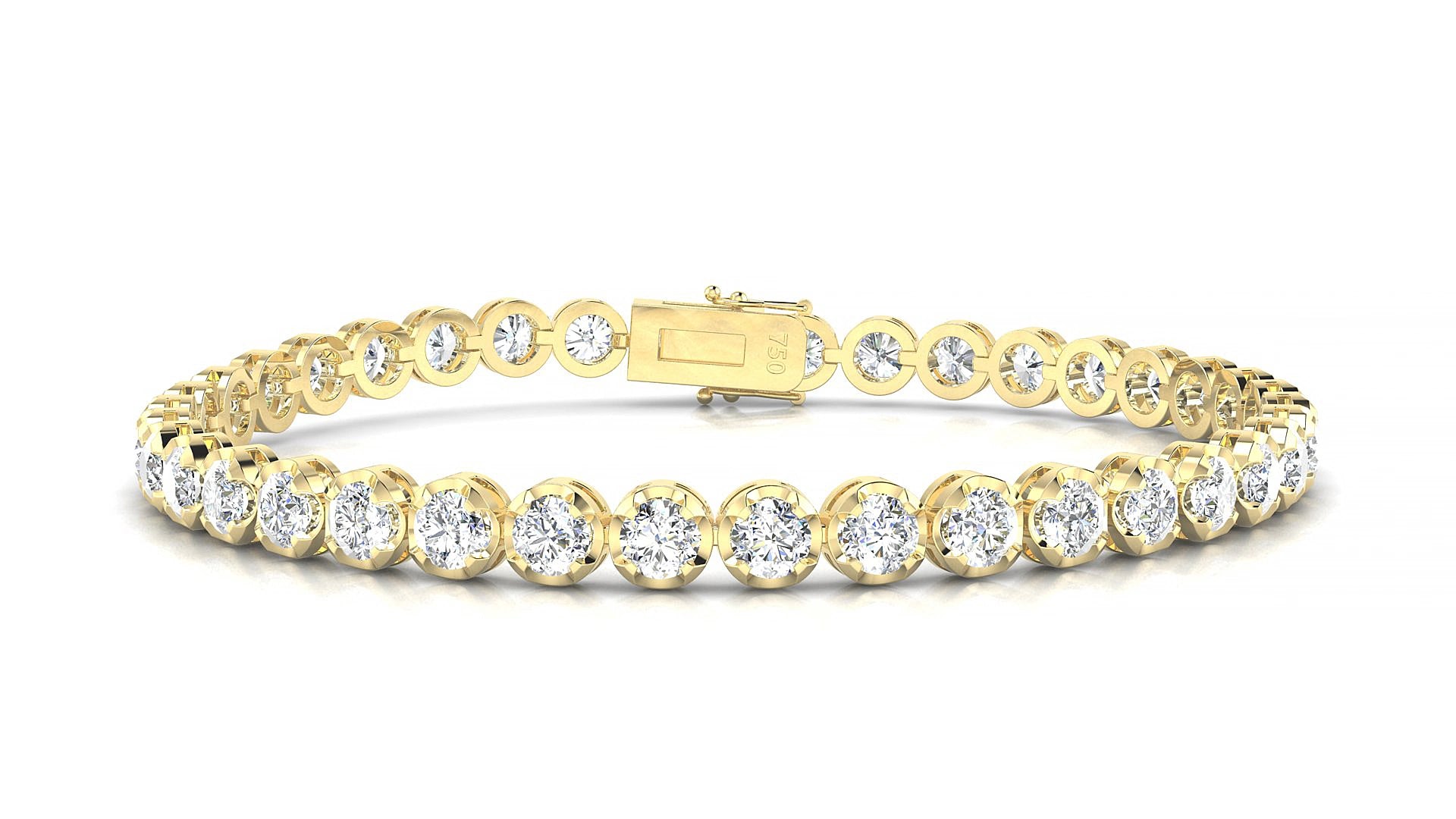Bengal | 18k Yellow Gold 3.4 mm Round Natural Diamond 15 cm Tennis Bracelet