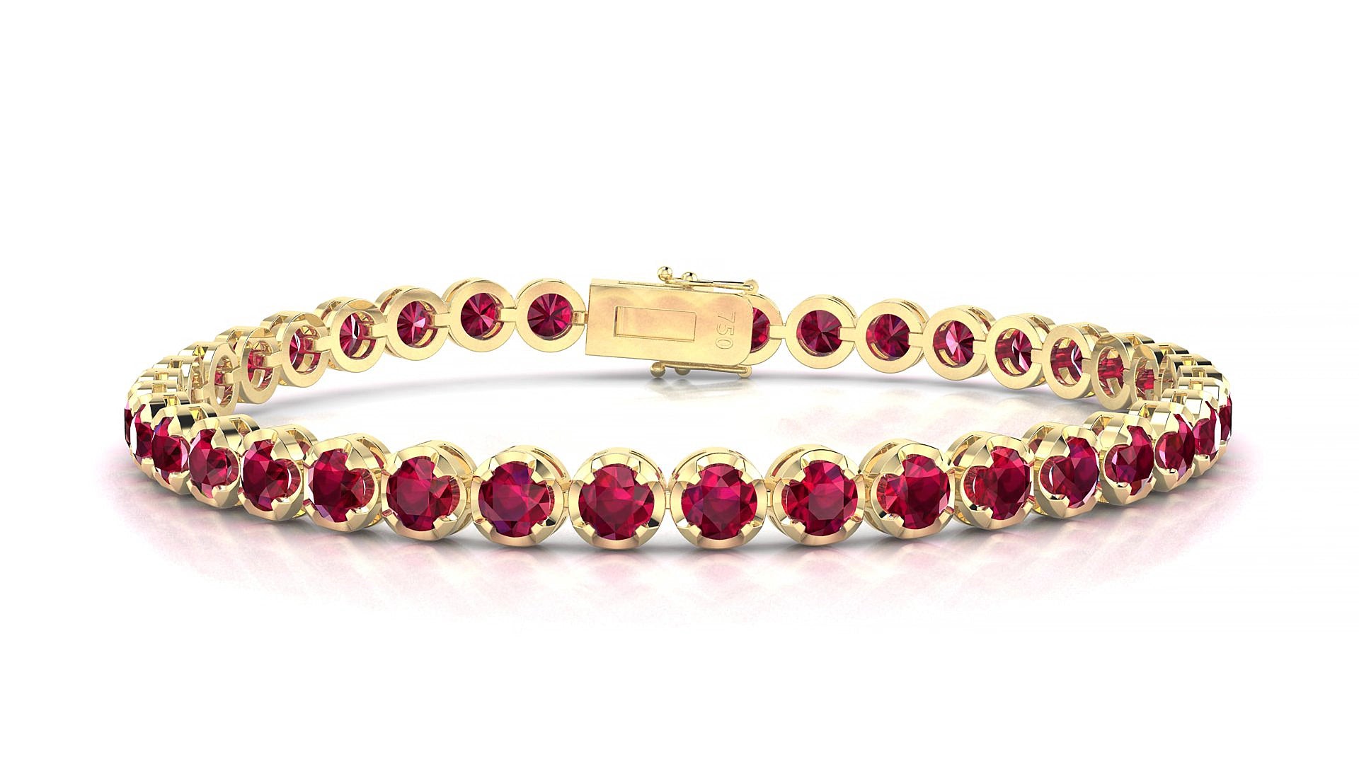Bengal | 18k Yellow Gold 3.4 mm Round Natural Ruby 20 cm Tennis Bracelet