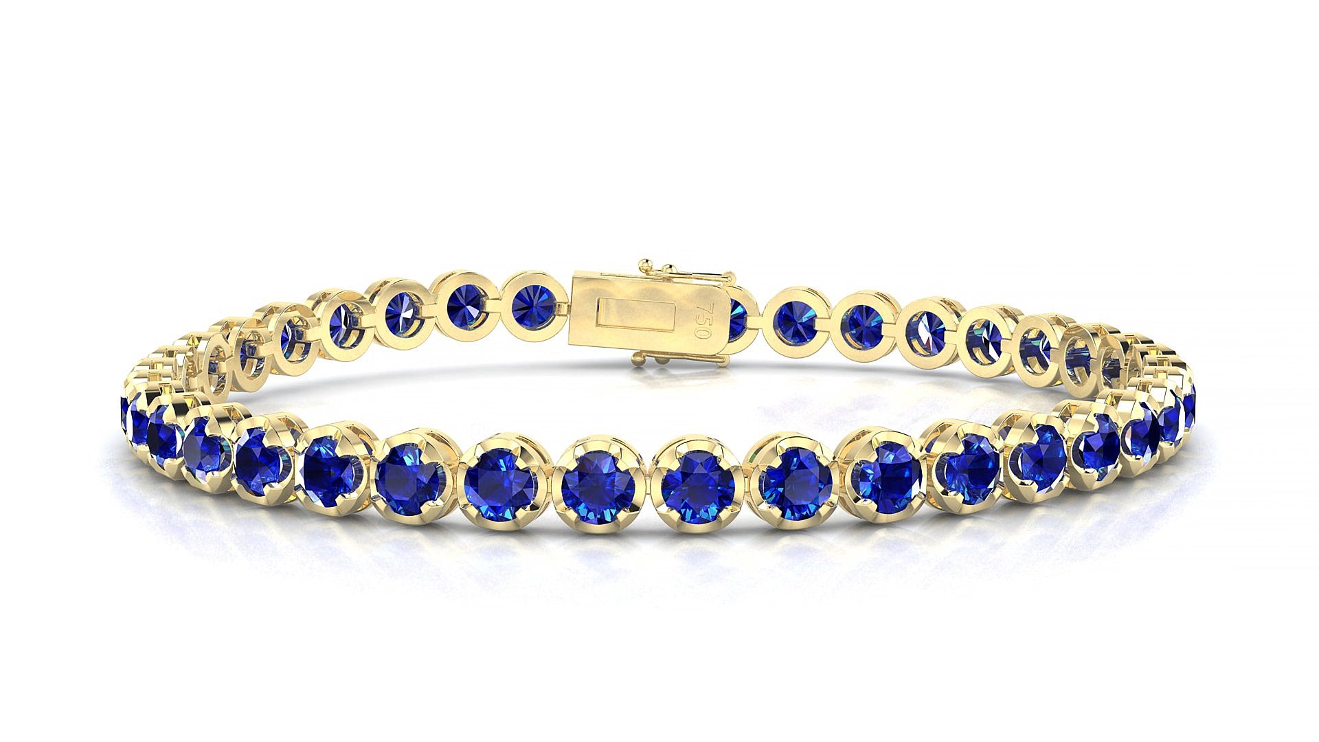 Bengal | 18k Yellow Gold 3.4 mm Round Natural Sapphire 19 cm Tennis Bracelet