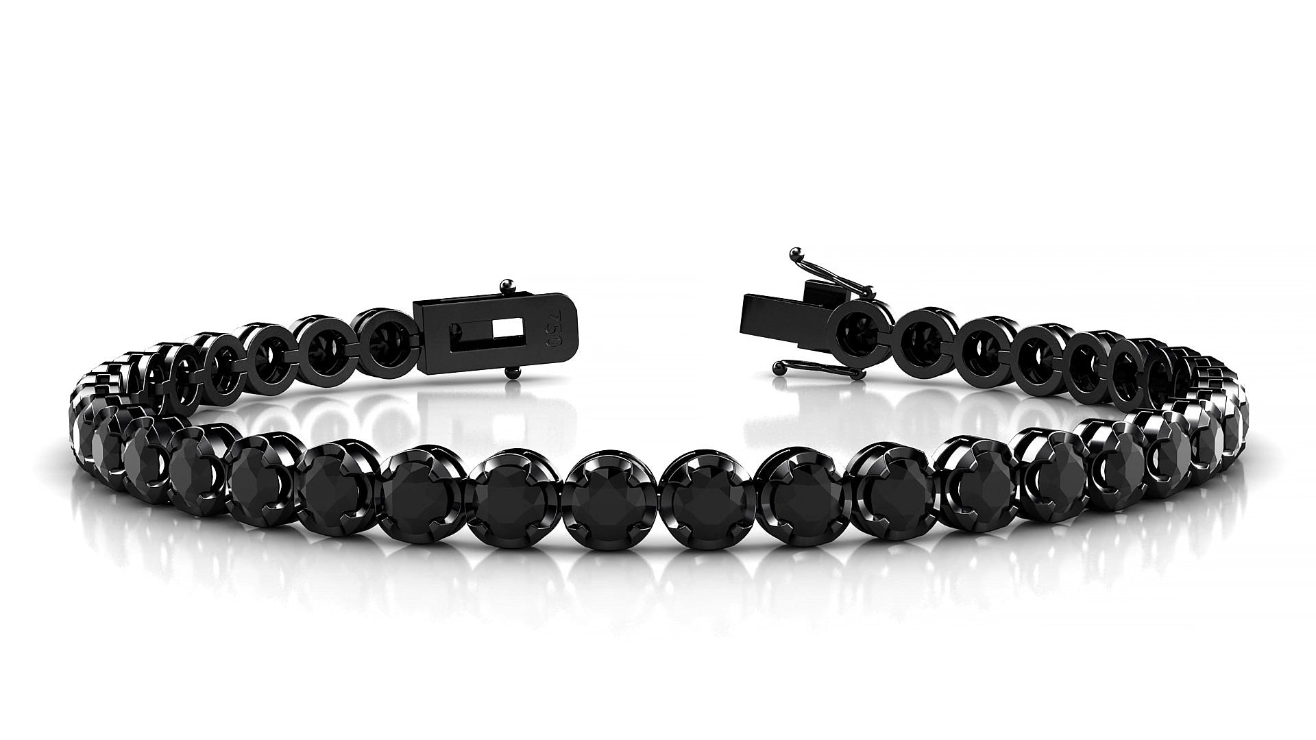 Bengal | 18k Black Gold 3.4 mm Round Natural Black Diamond 20 cm Tennis Bracelet