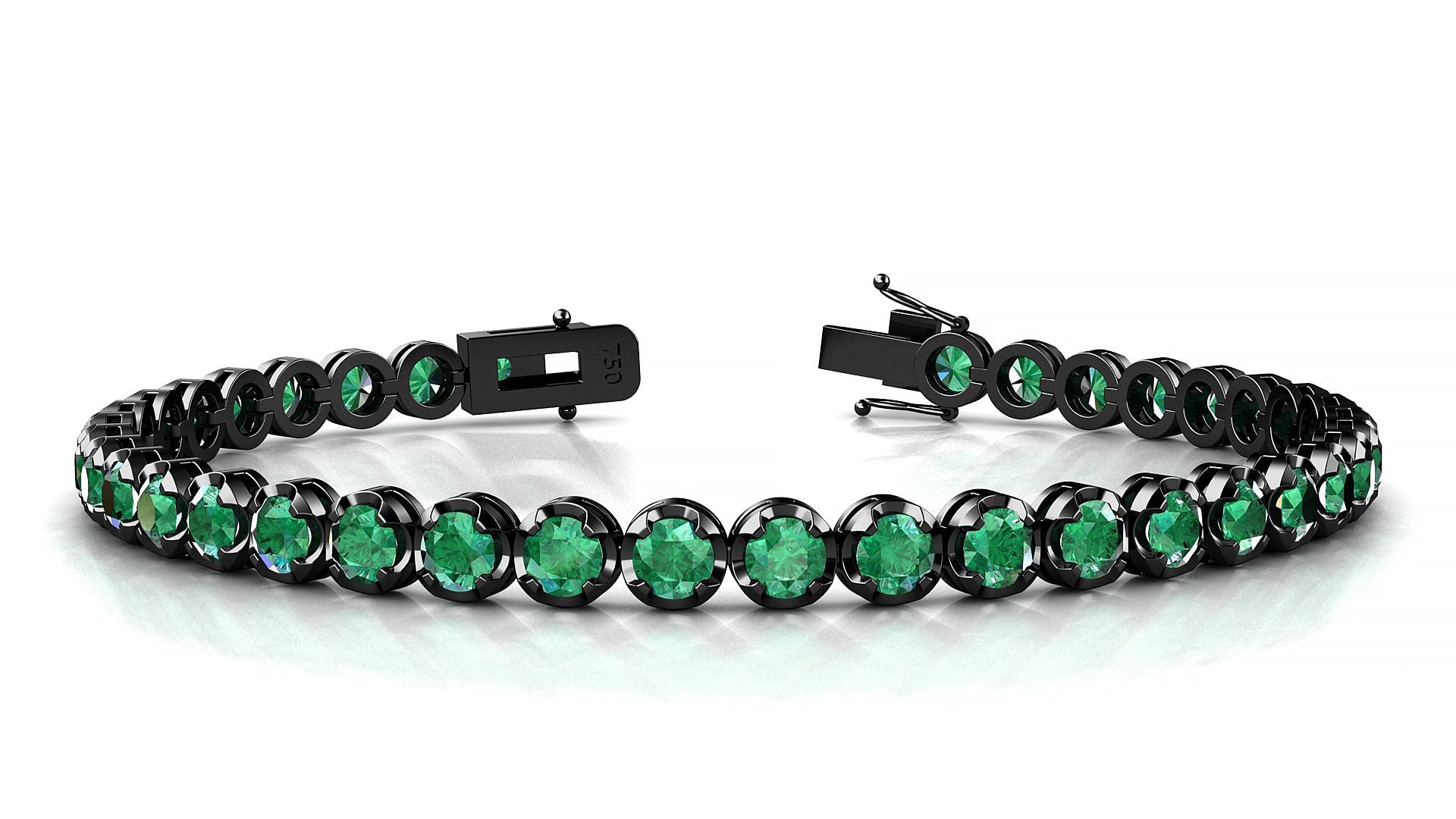 Bengal | 18k Black Gold 3.4 mm Round Natural Emerald Tennis Bracelet