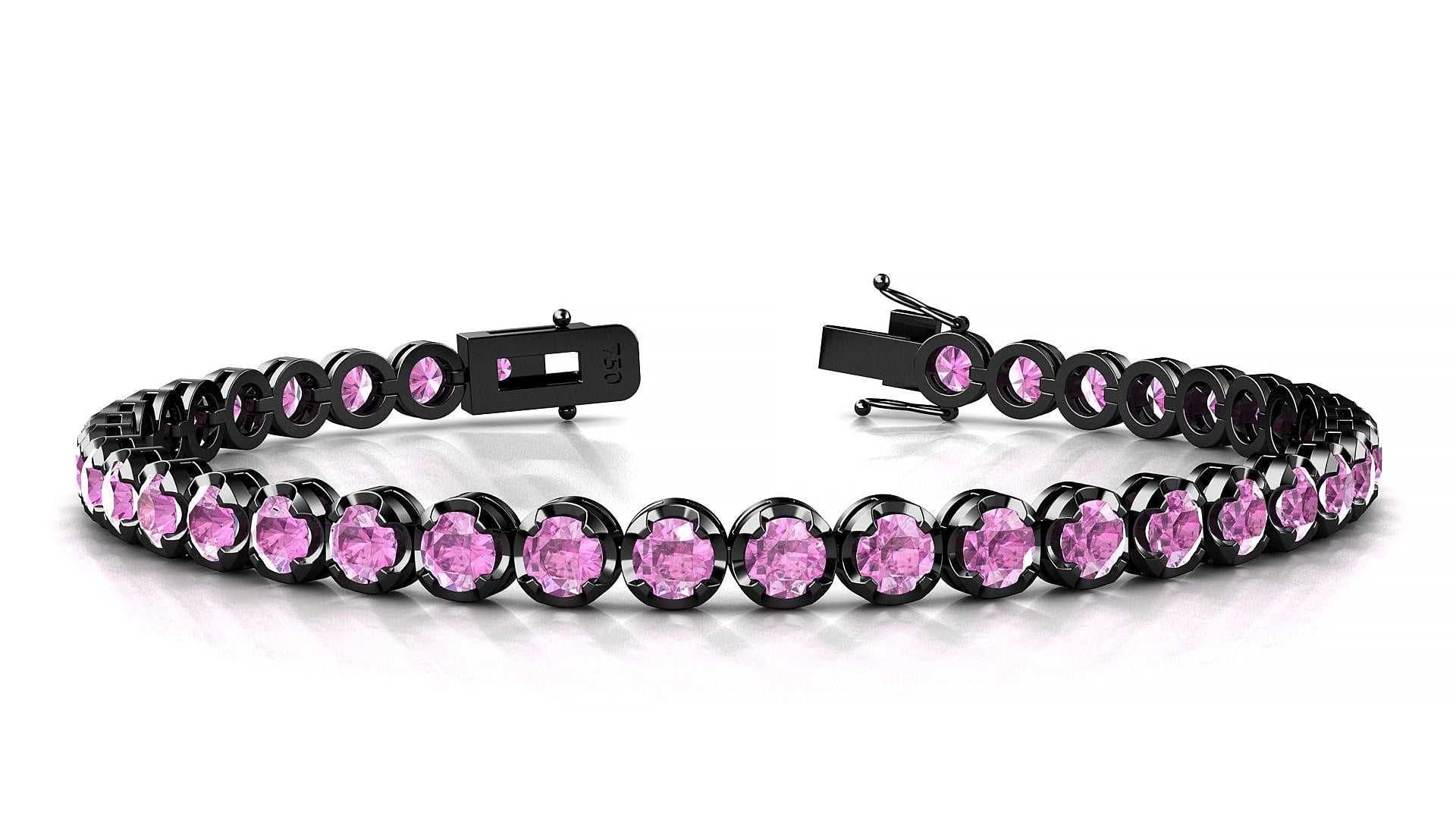 Bengal | 18k Black Gold 3.4 mm Round Natural Pink Sapphire Tennis Bracelet