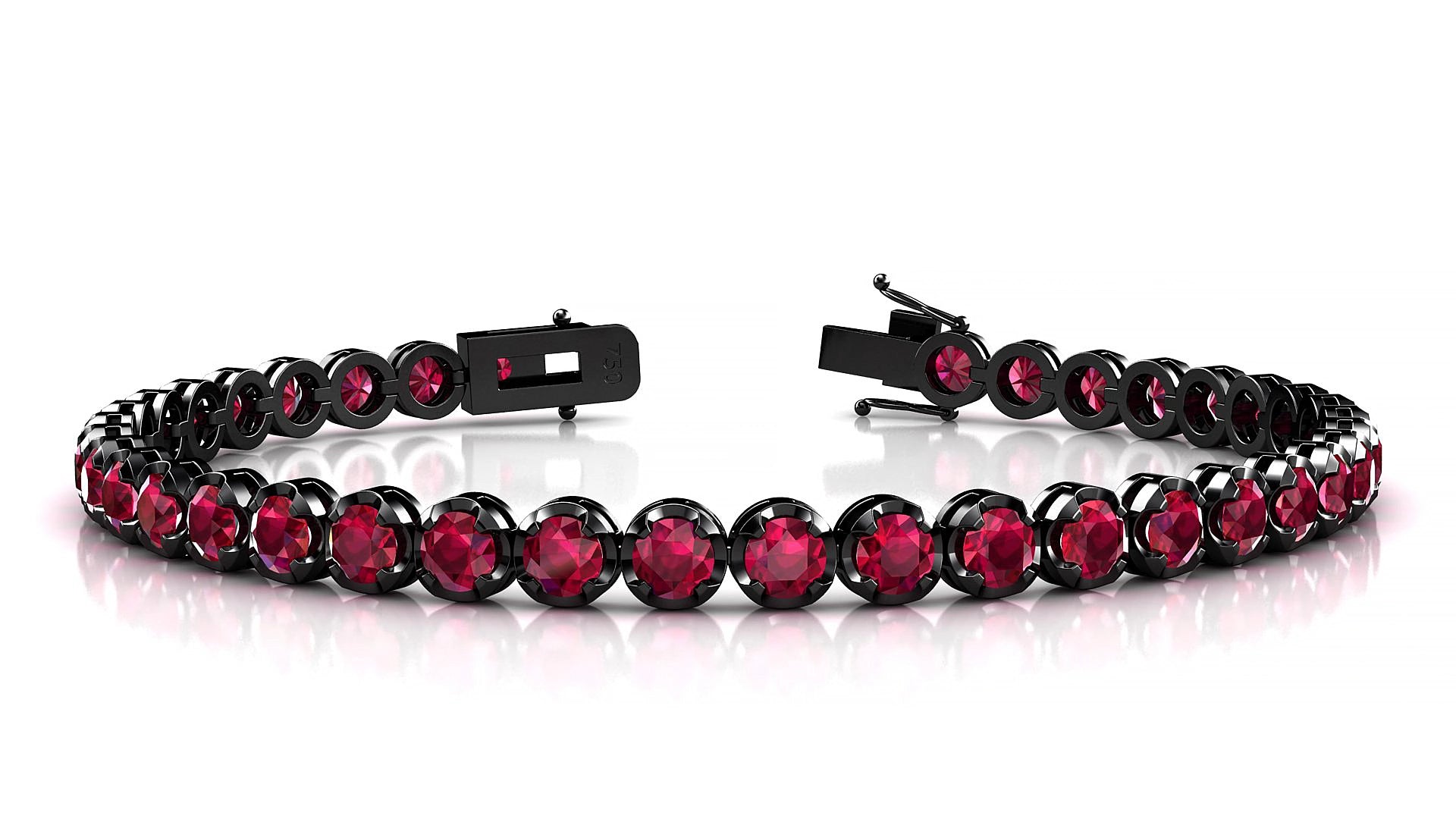 Bengal | 18k Black Gold 3.4 mm Round Natural Ruby 20 cm Tennis Bracelet