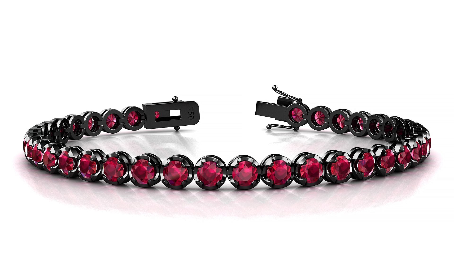 Bengal | 18k Black Gold 3.4 mm Round Natural Ruby Tennis Bracelet