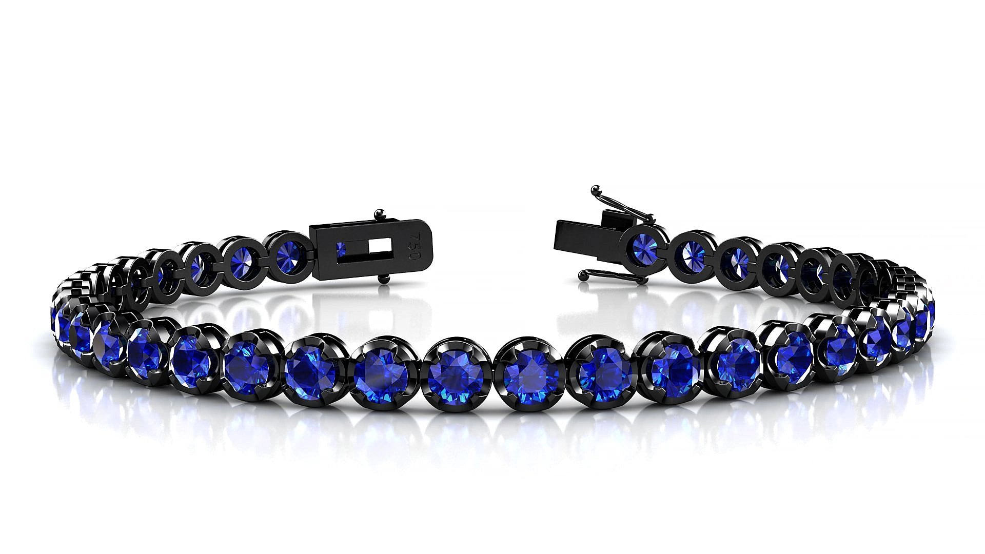 Bengal | 18k Black Gold 3.4 mm Round Natural Sapphire 15 cm Tennis Bracelet