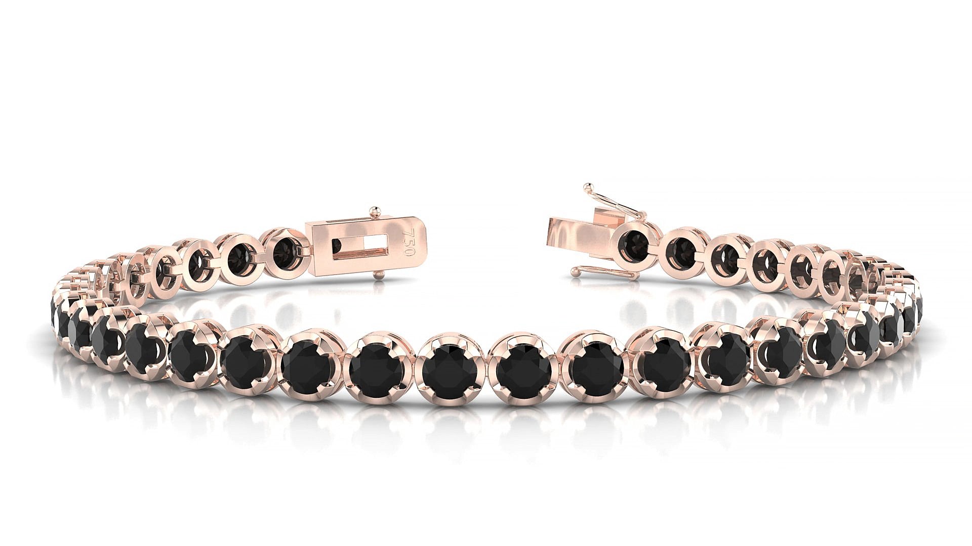 Bengal | 18k Rose Gold 3.4 mm Round Natural Black Diamond 15 cm Tennis Bracelet
