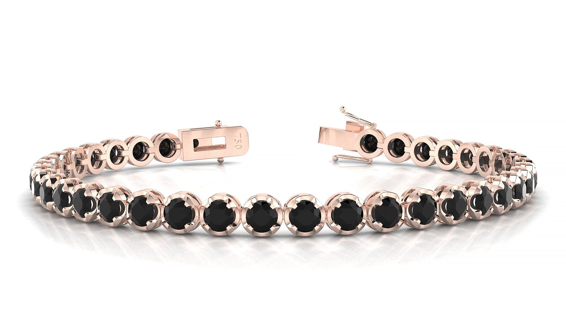 Bengal | 18k Rose Gold 3.4 mm Round Natural Black Diamond Tennis Bracelet