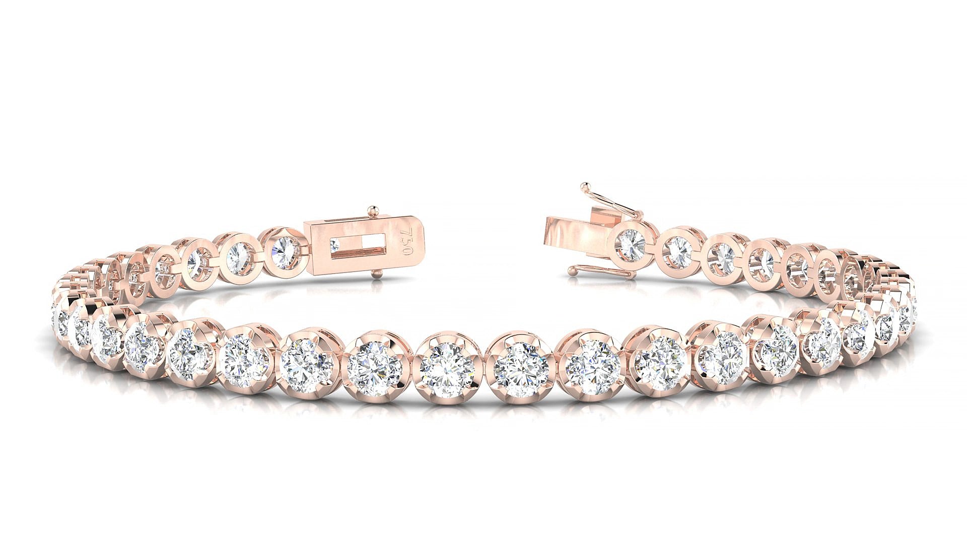 Bengal | 18k Rose Gold 3.4 mm Round Natural Diamond 15 cm Tennis Bracelet