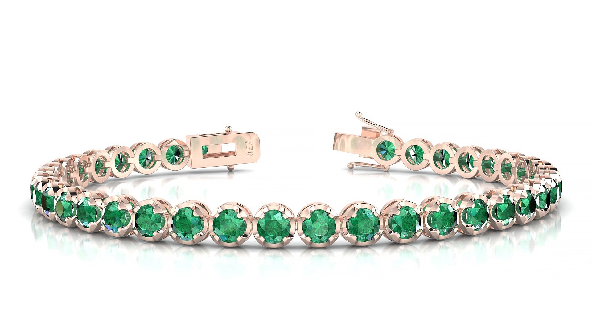 Bengal | 18k Rose Gold 3.4 mm Round Natural Emerald 15 cm Tennis Bracelet