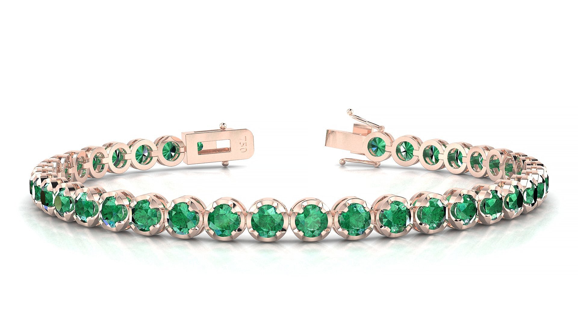 Bengal | 18k Rose Gold 3.4 mm Round Natural Emerald Tennis Bracelet