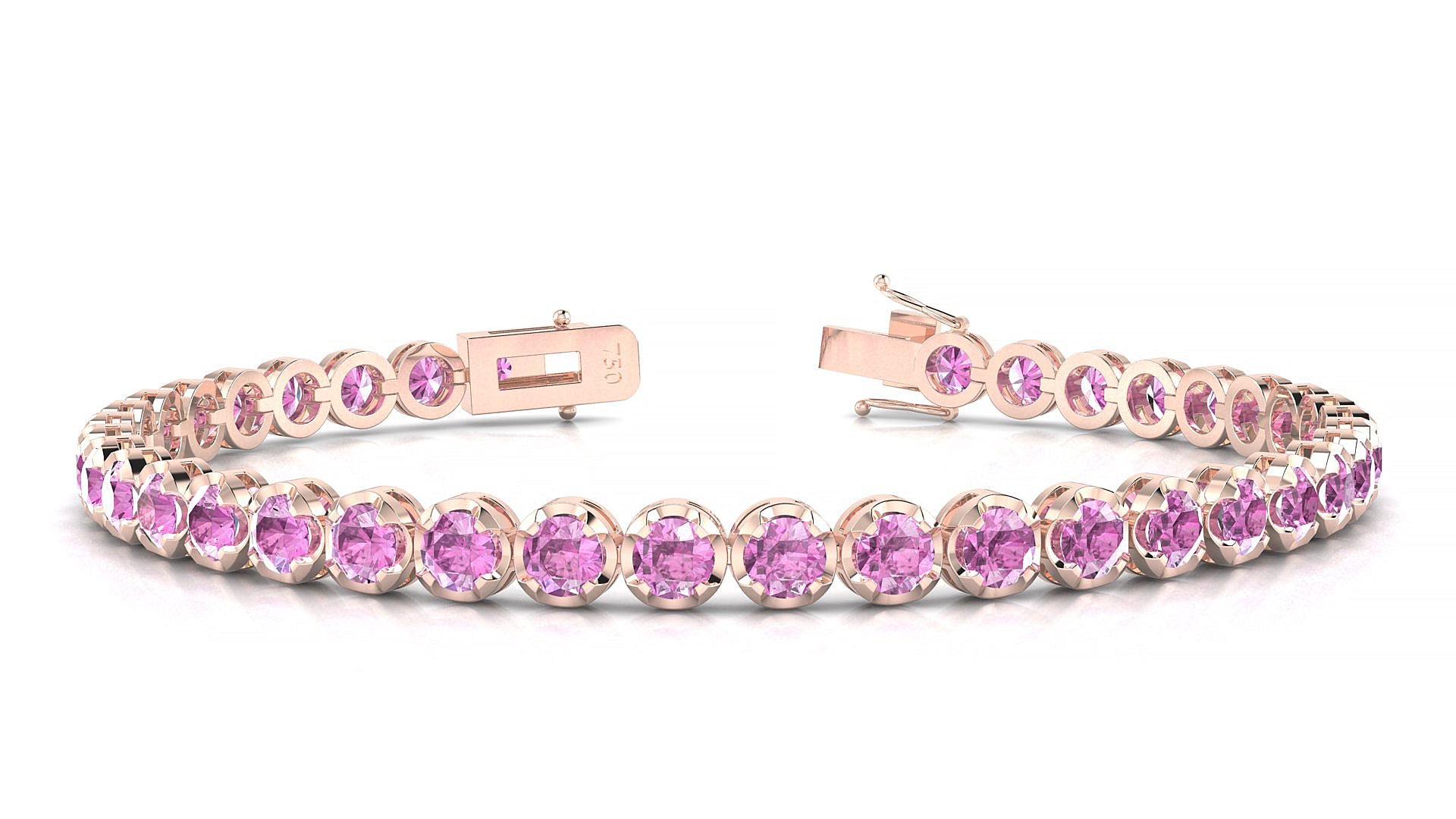 Bengal | 18k Rose Gold 3.4 mm Round Natural Pink Sapphire Tennis Bracelet